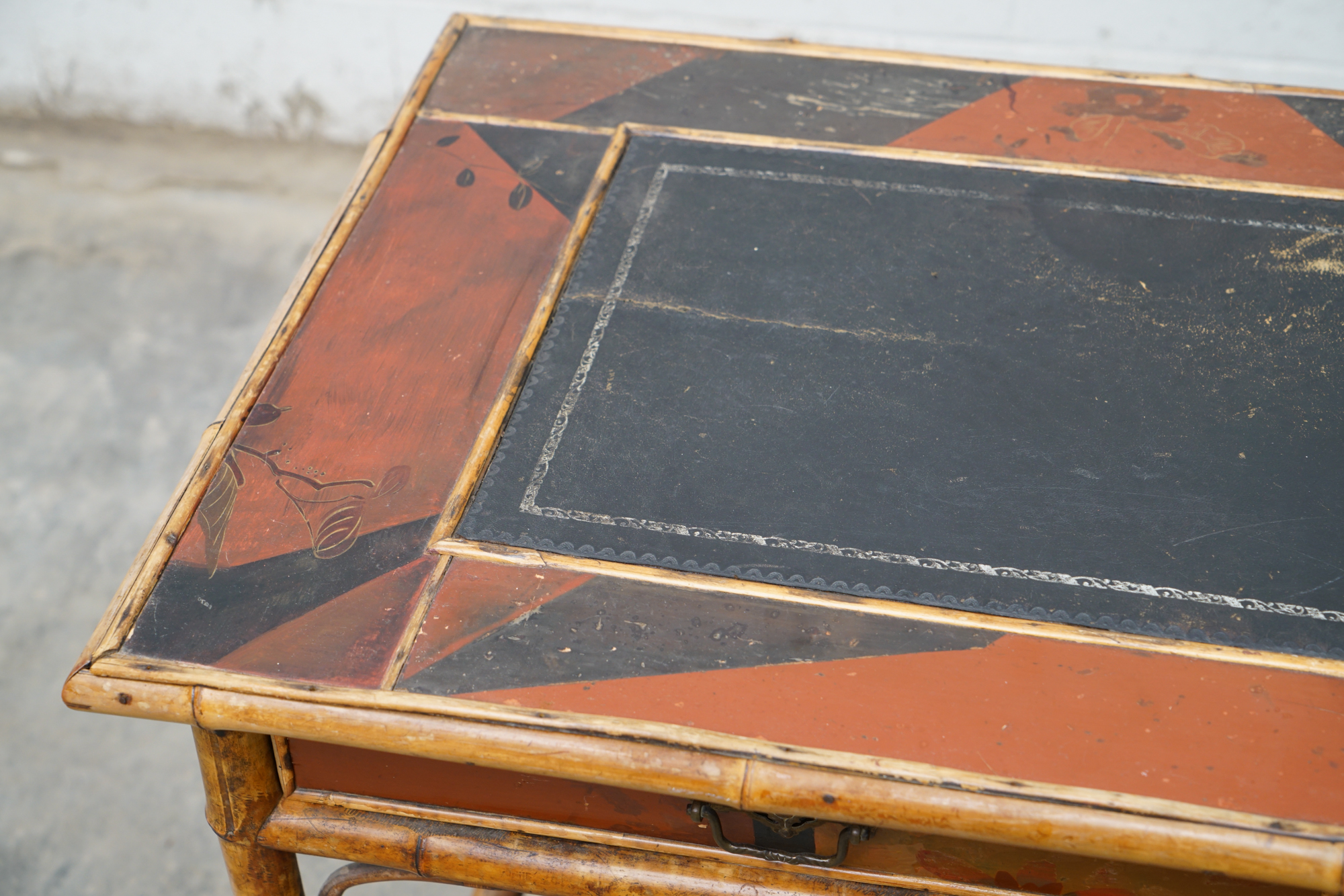Asian Inspired Painted Wood Student Desk and Side Table, 20th Century