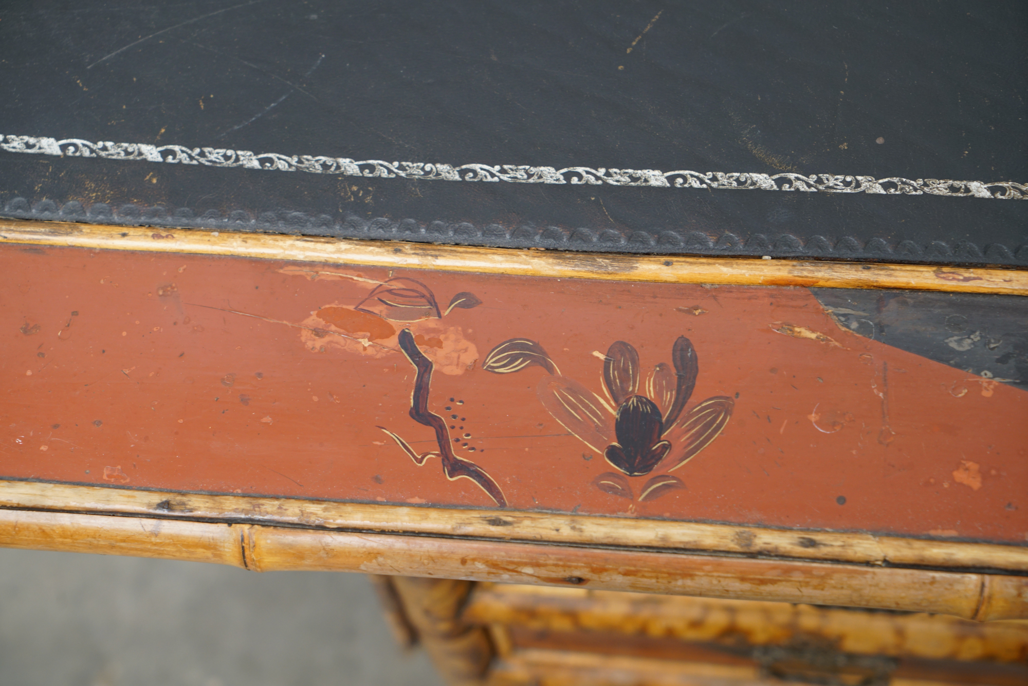 Asian Inspired Painted Wood Student Desk and Side Table, 20th Century