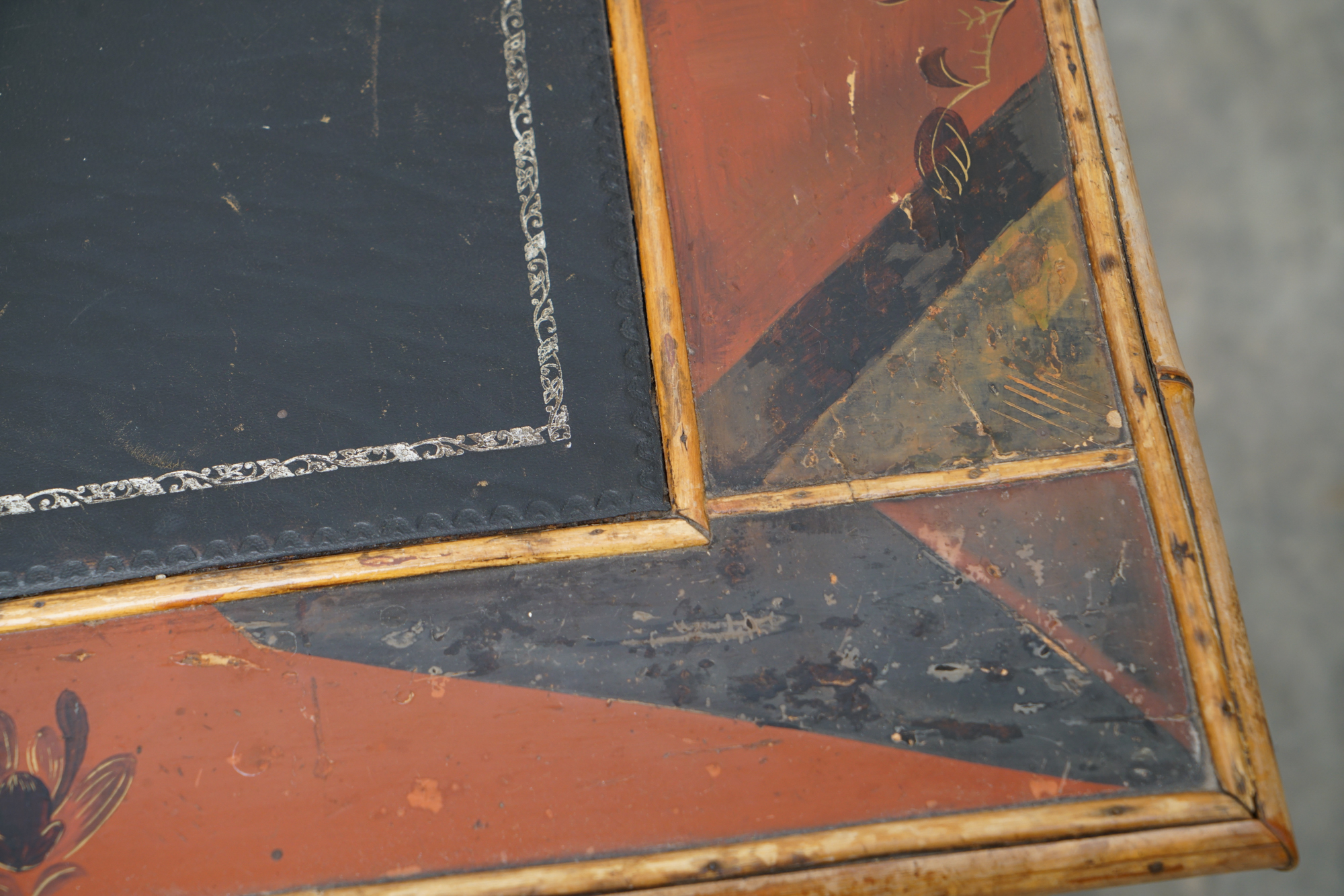Asian Inspired Painted Wood Student Desk and Side Table, 20th Century