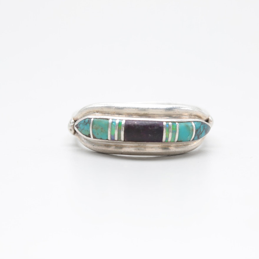 A. Francisco Navajo Diné Sterling Silver Opal Turquoise & Black Onyx Inlay Ring