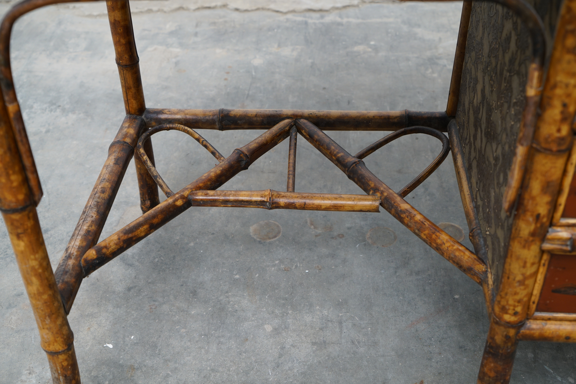 Asian Inspired Painted Wood Student Desk and Side Table, 20th Century