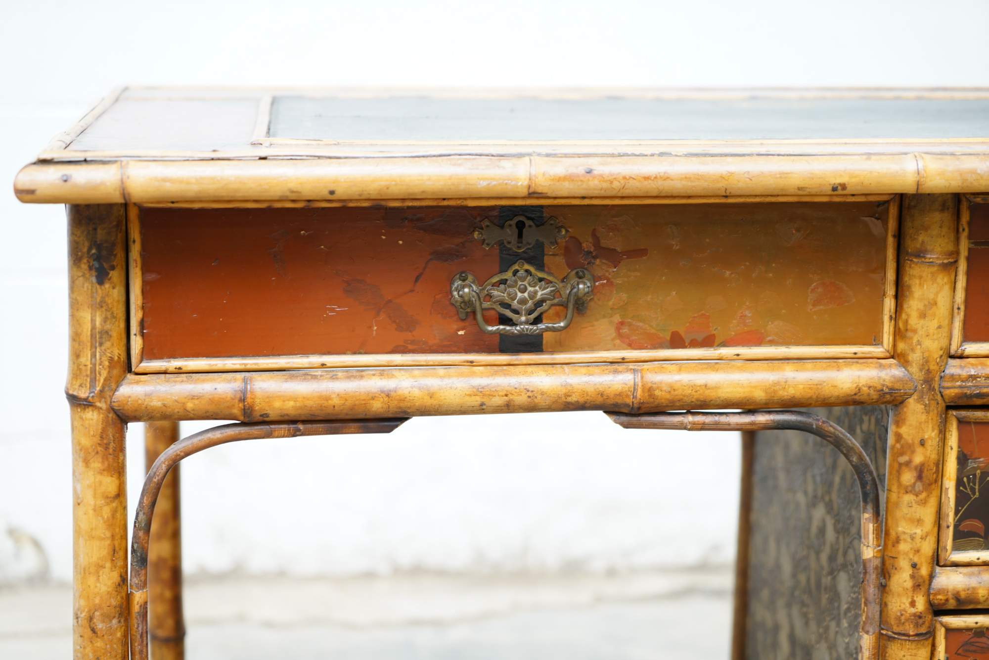 Asian Inspired Painted Wood Student Desk and Side Table, 20th Century