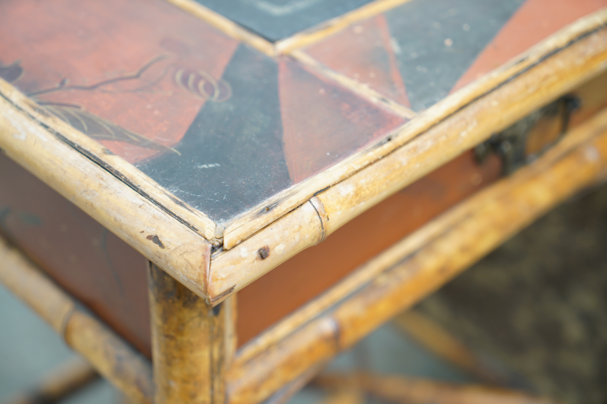 Asian Inspired Painted Wood Student Desk and Side Table, 20th Century