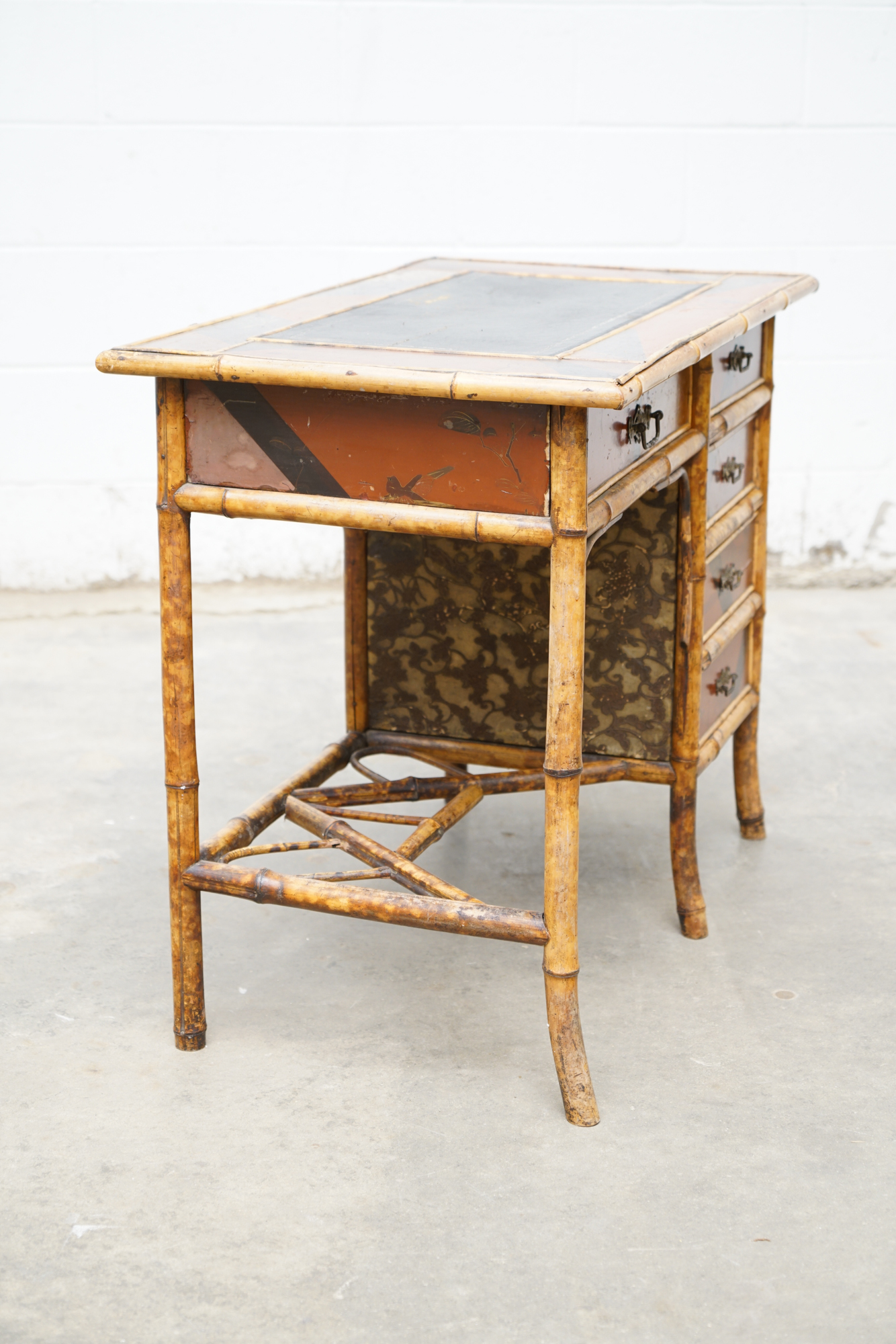 Asian Inspired Painted Wood Student Desk and Side Table, 20th Century