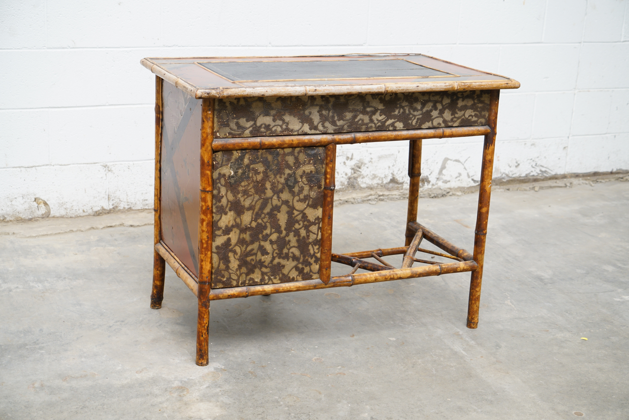 Asian Inspired Painted Wood Student Desk and Side Table, 20th Century
