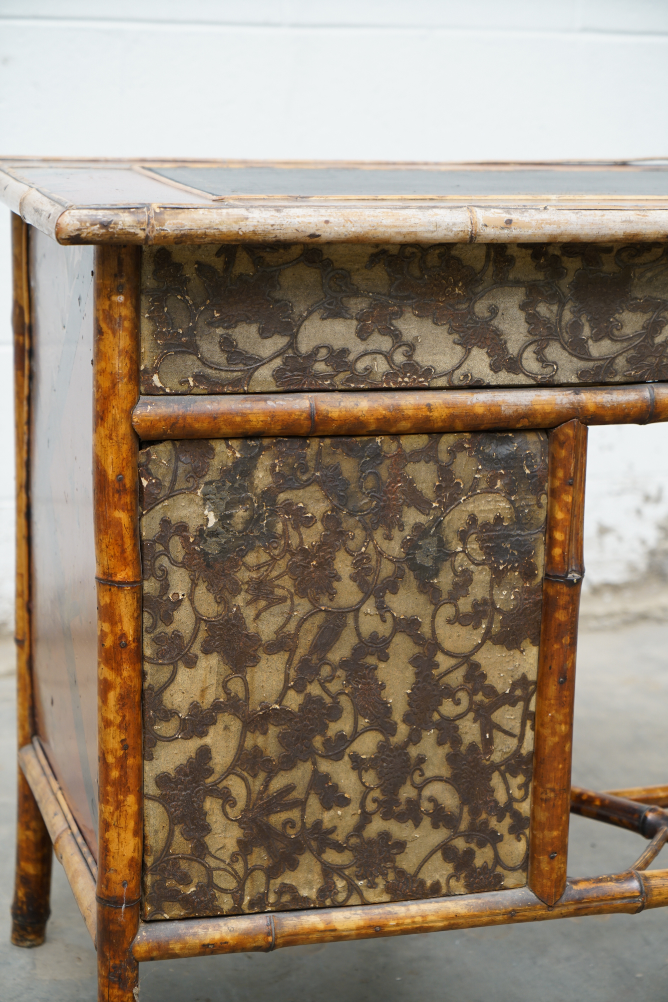 Asian Inspired Painted Wood Student Desk and Side Table, 20th Century