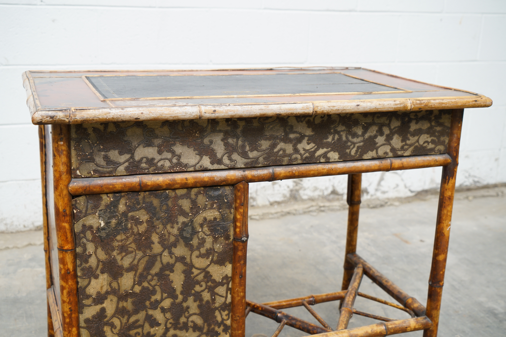 Asian Inspired Painted Wood Student Desk and Side Table, 20th Century