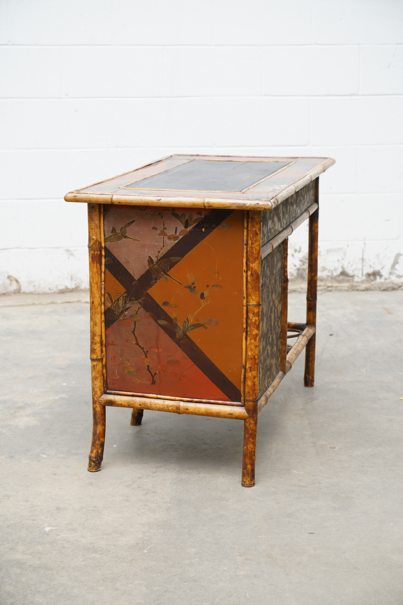 Asian Inspired Painted Wood Student Desk and Side Table, 20th Century