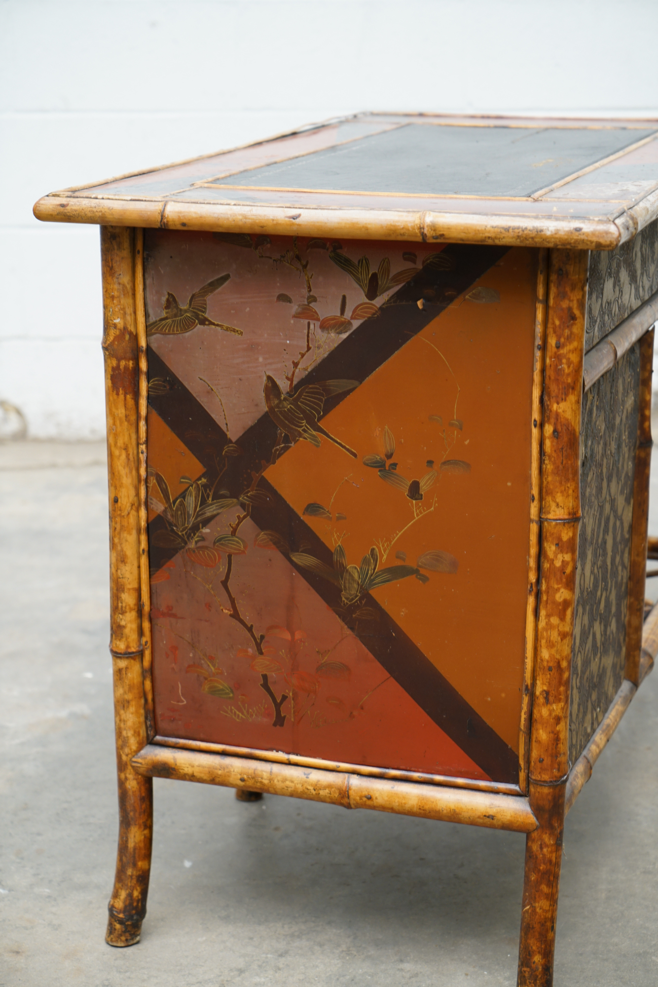 Asian Inspired Painted Wood Student Desk and Side Table, 20th Century