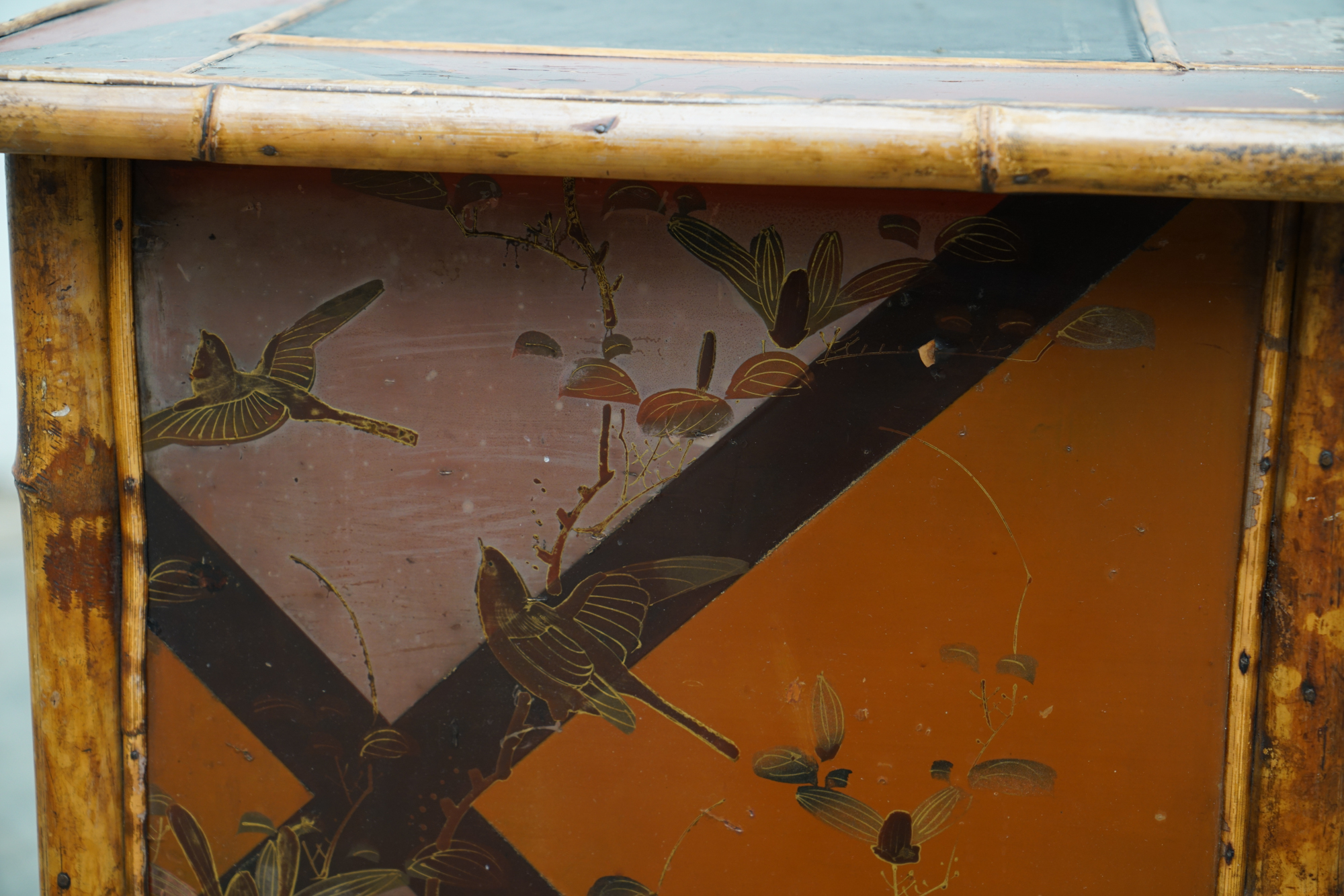 Asian Inspired Painted Wood Student Desk and Side Table, 20th Century