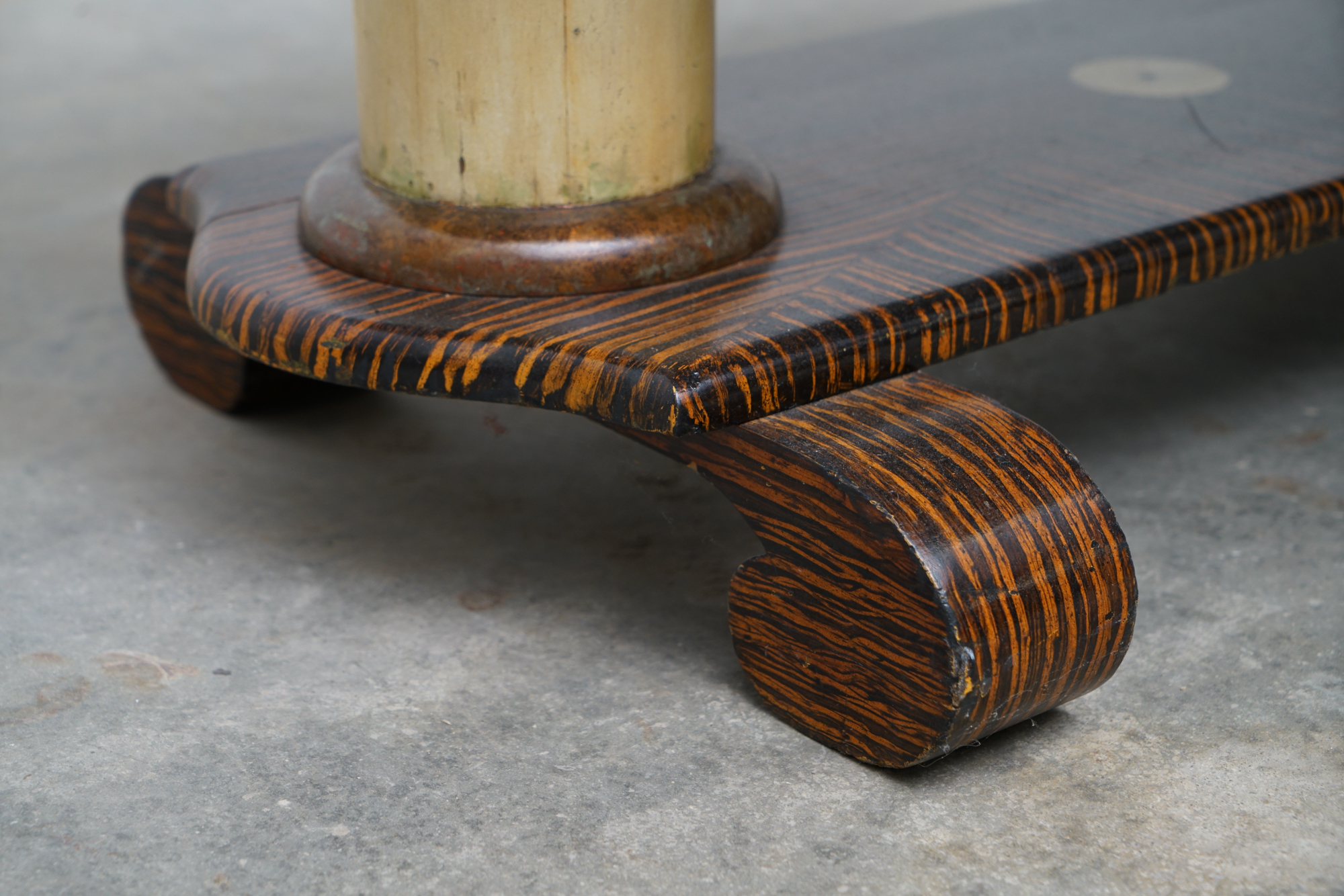 Art Deco Style Painted-Calamander & White Marble Coffee Table by Wolverine Mfg.