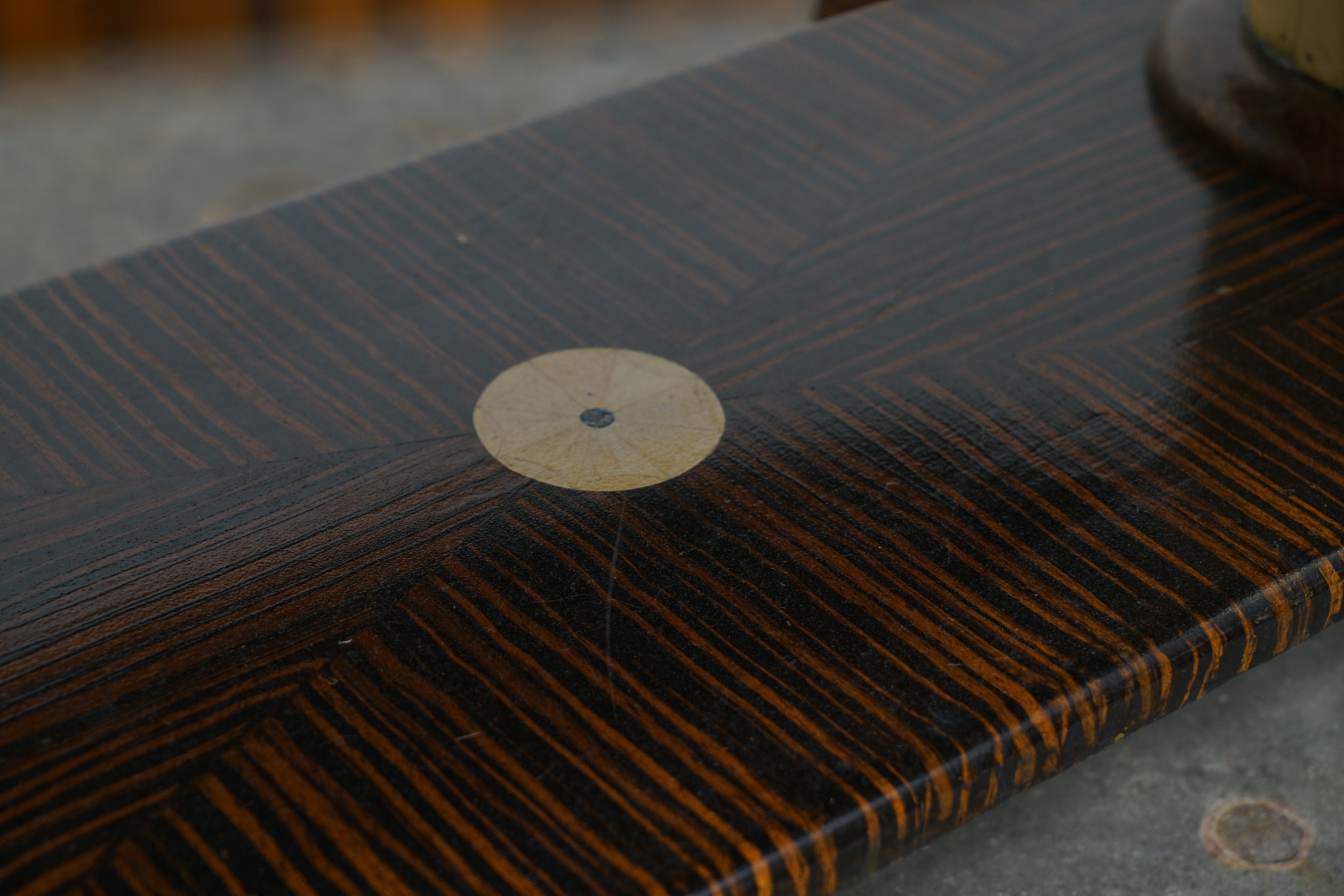 Art Deco Style Painted-Calamander & White Marble Coffee Table by Wolverine Mfg.