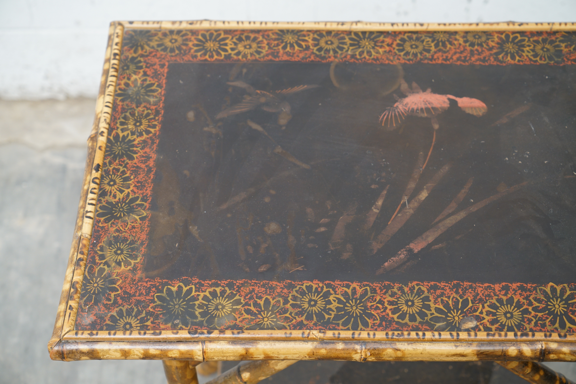 Asian Inspired Painted Wood Student Desk and Side Table, 20th Century