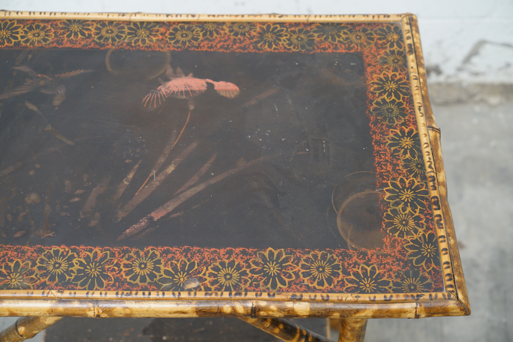 Asian Inspired Painted Wood Student Desk and Side Table, 20th Century