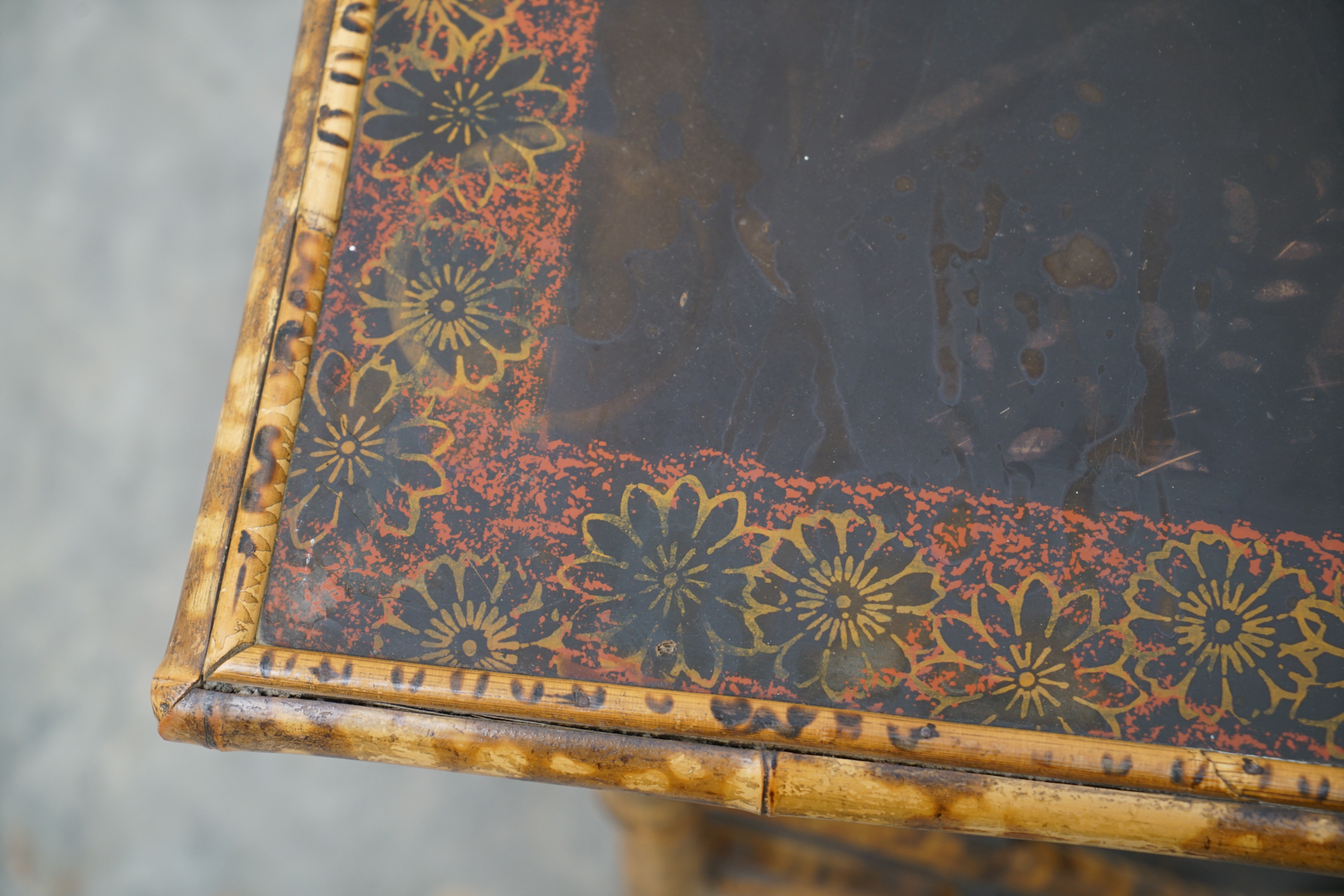 Asian Inspired Painted Wood Student Desk and Side Table, 20th Century