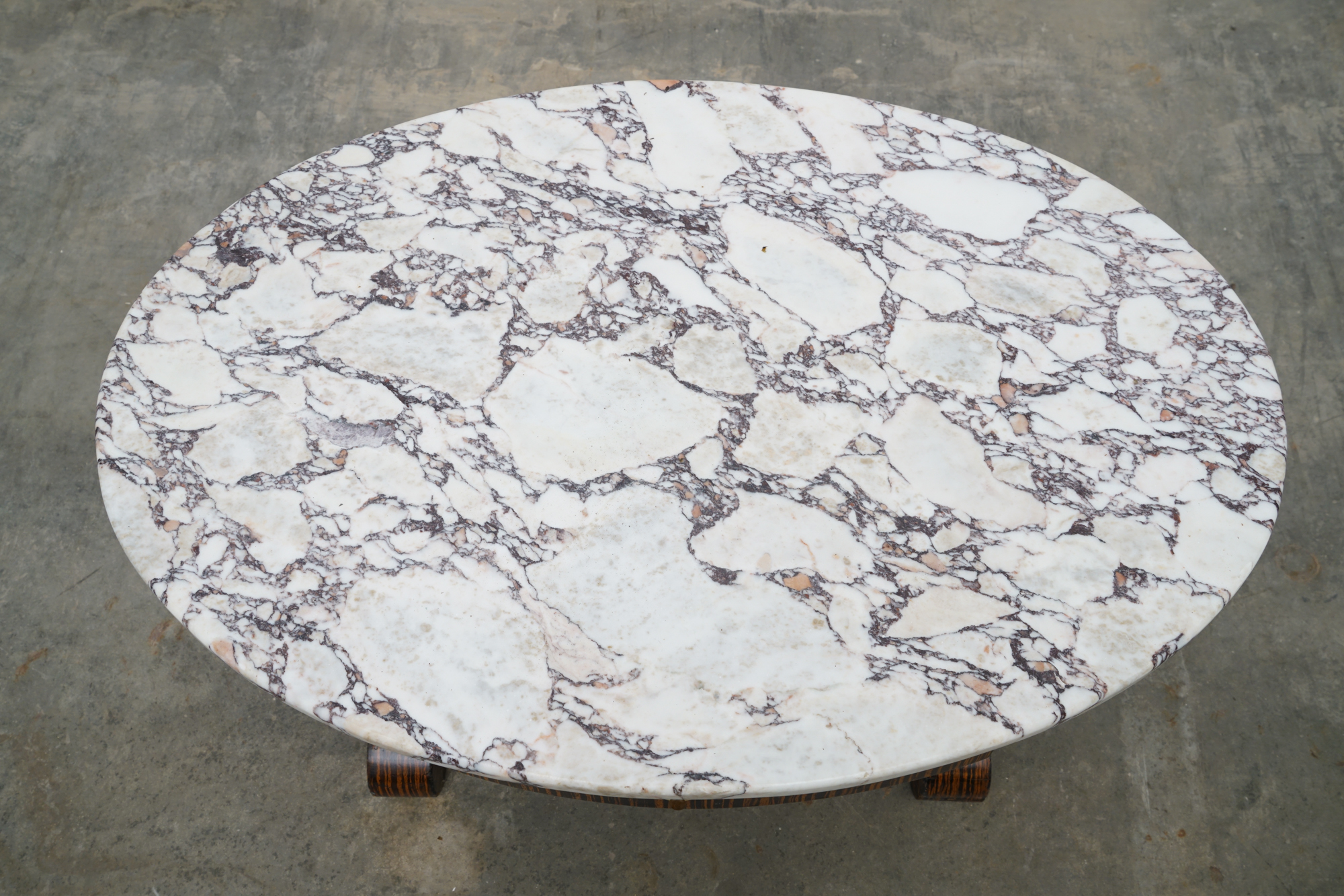 Art Deco Style Painted-Calamander & White Marble Coffee Table by Wolverine Mfg.