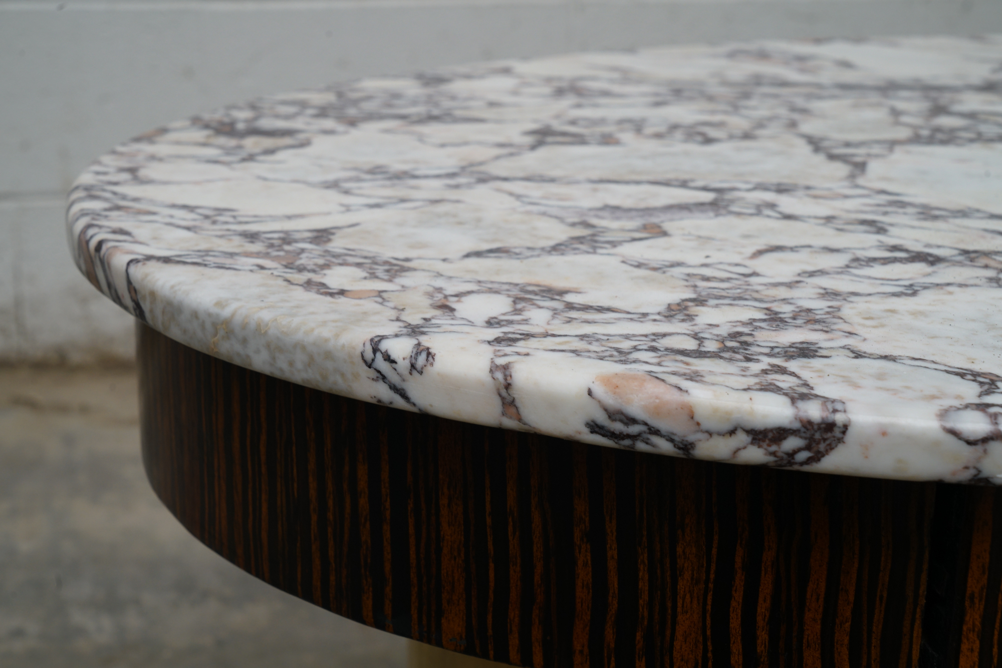 Art Deco Style Painted-Calamander & White Marble Coffee Table by Wolverine Mfg.