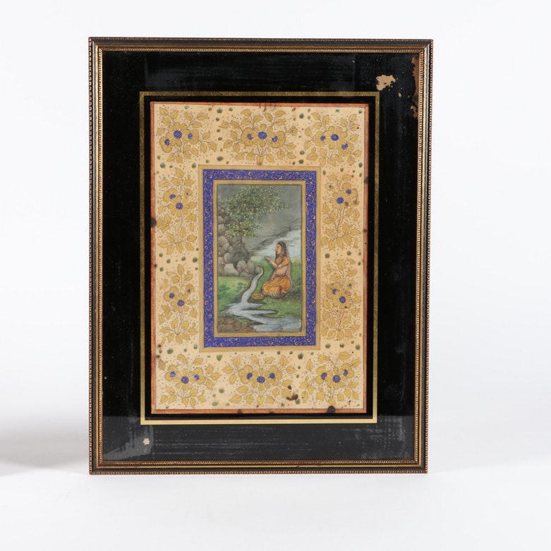 Indo-Persian Painting in Reverse Painted Frame