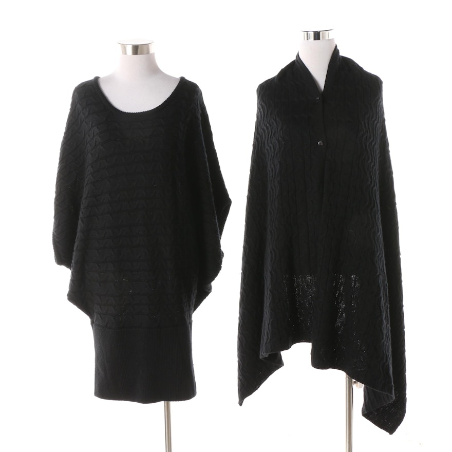 Anne Fontaine Black Wool Blend Makensie Button-Front Wrap and Matteo Sweater