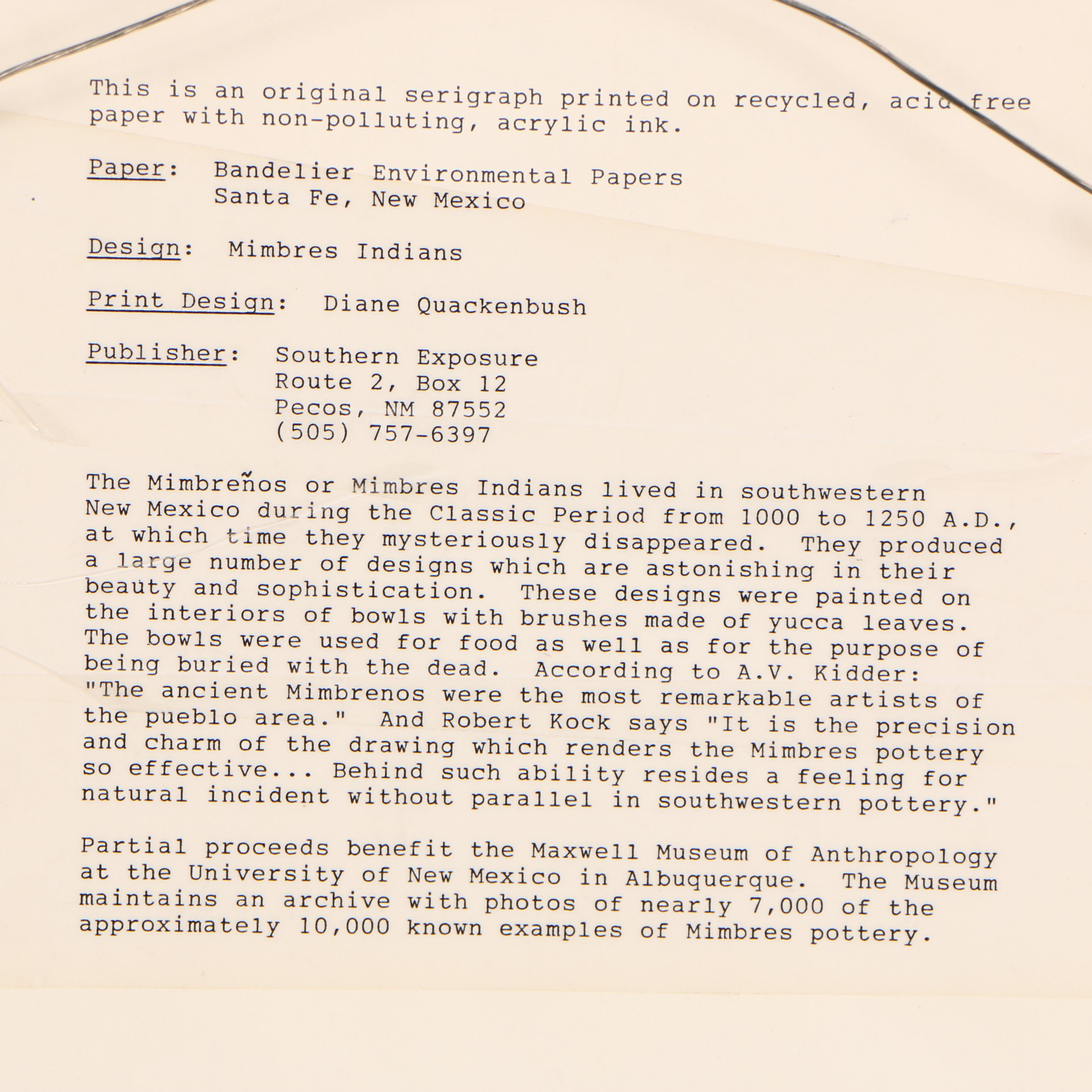 Diane Quackenbush Serigraph "Mimbres 5"