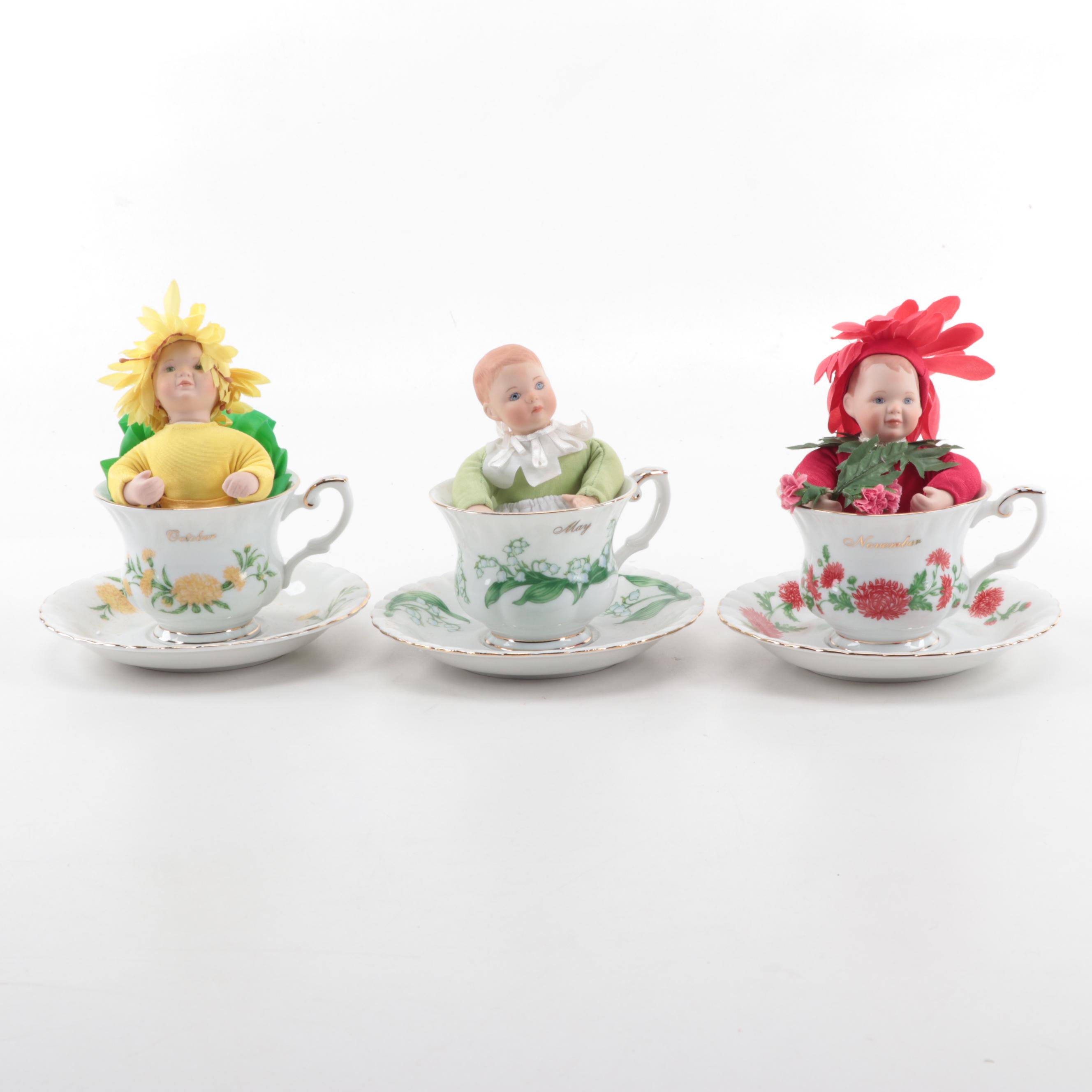 Ashton-Drake Galleries "Flower Babies of the Month" Porcelain Dolls, 1990s