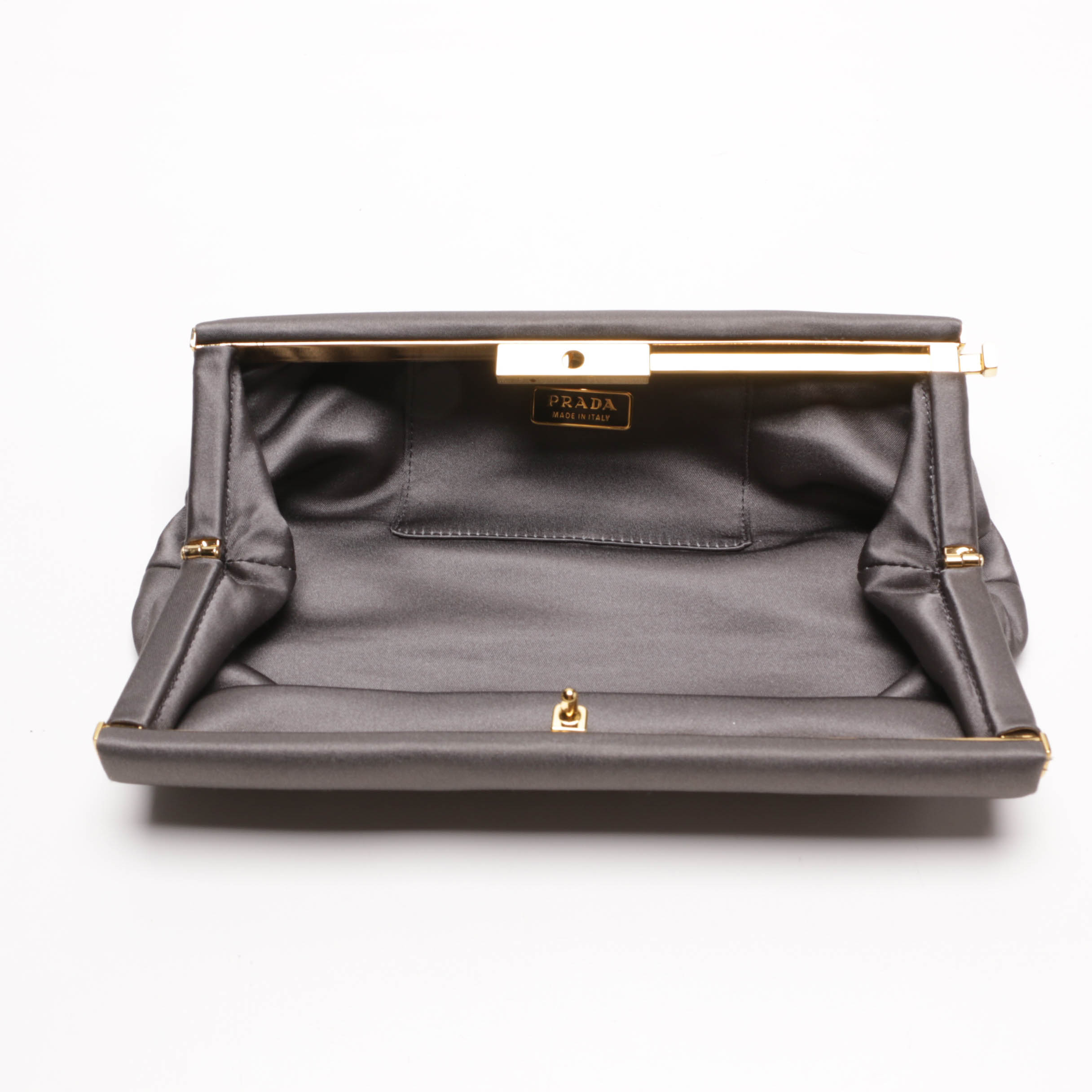 Prada Grey Satin Evening Clutch