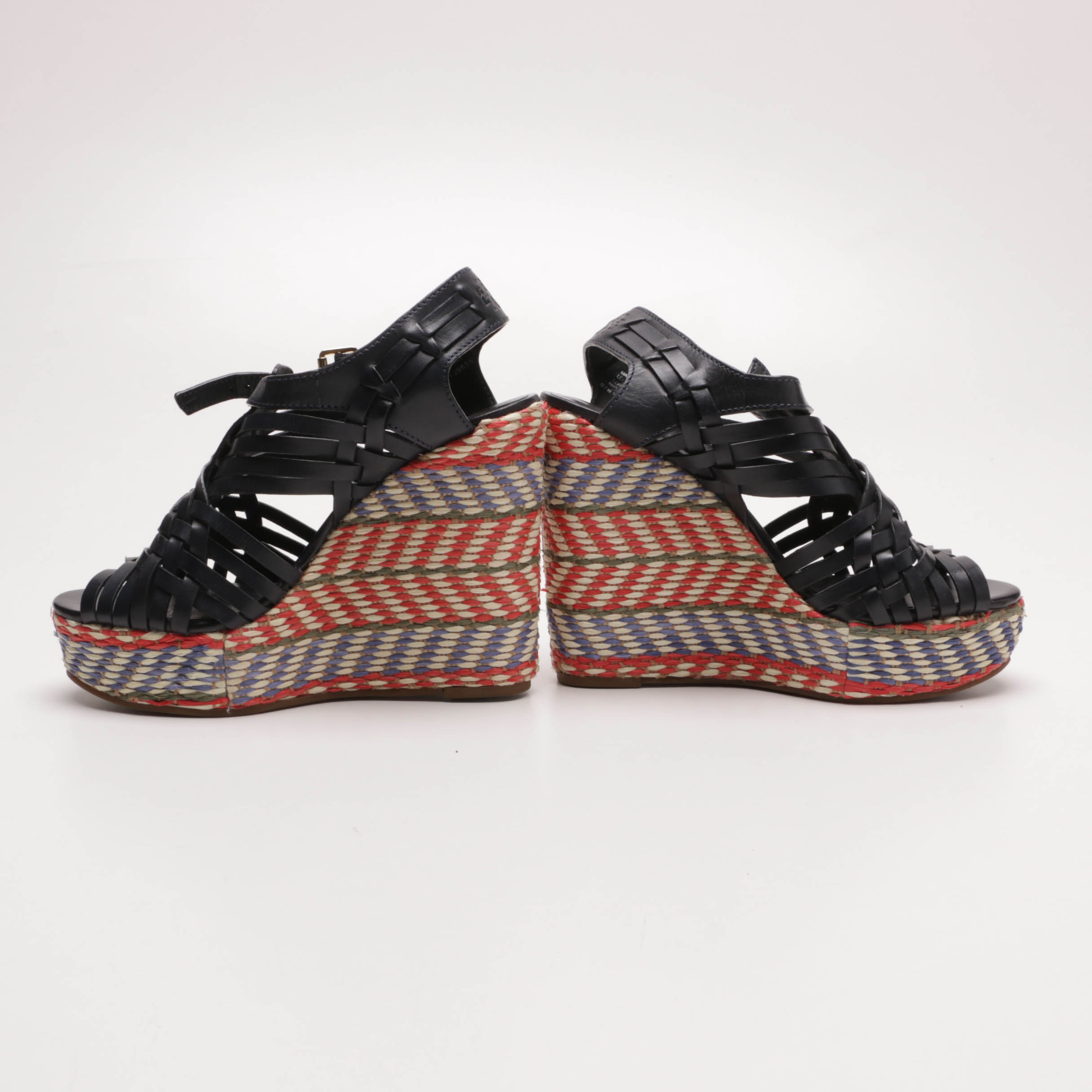 Tory Burch Woven Leather and Raffia Wedges and Sandals