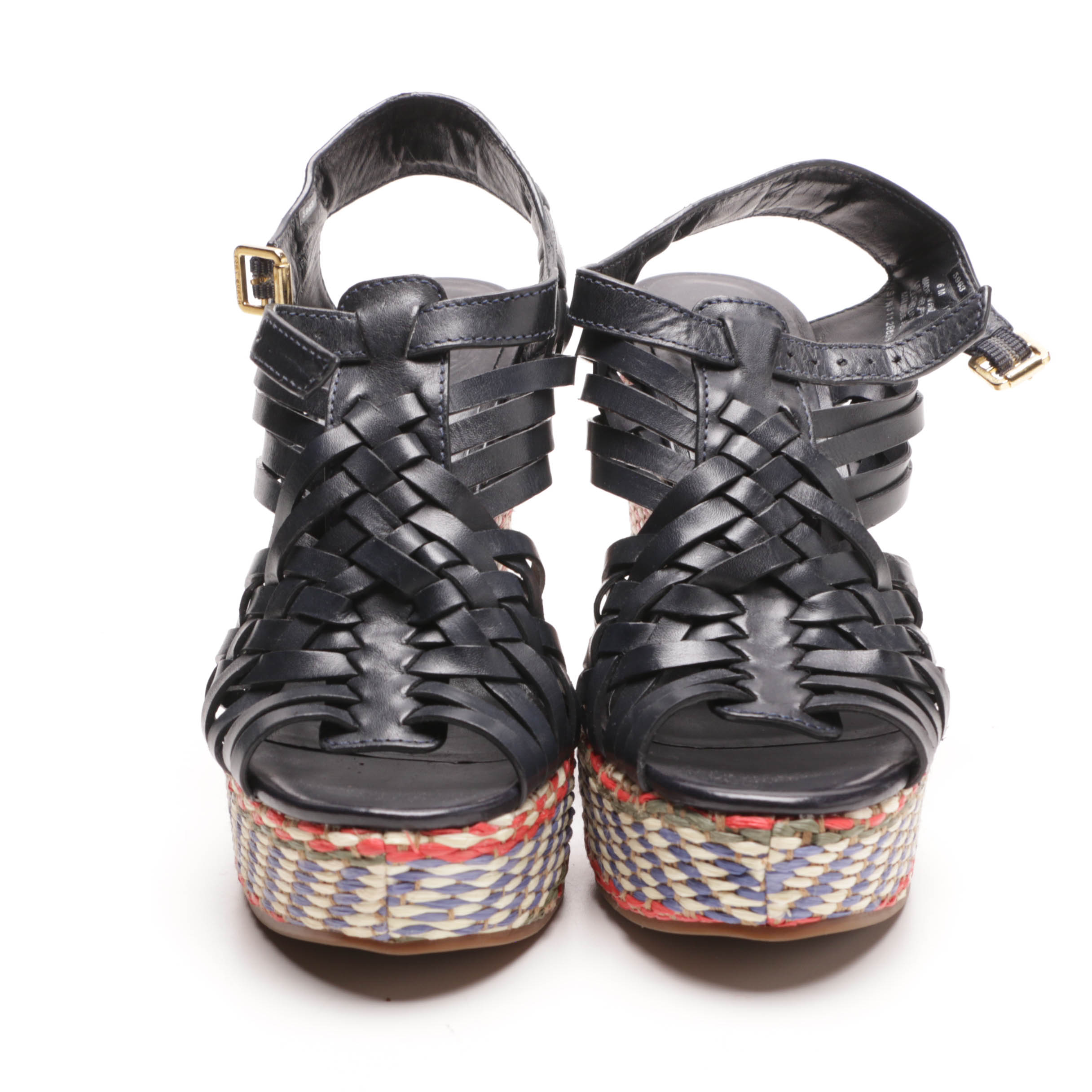 Tory Burch Woven Leather and Raffia Wedges and Sandals