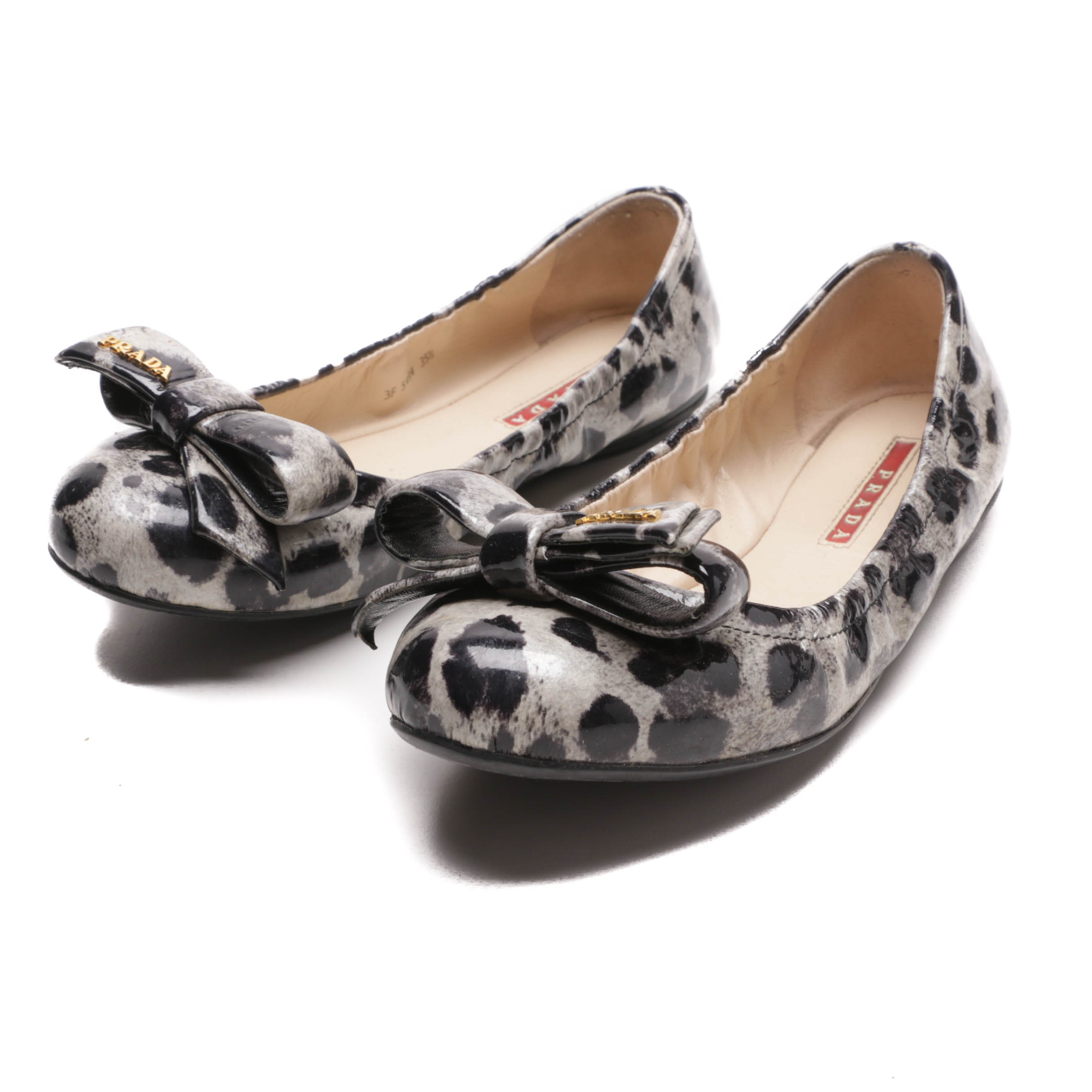 Prada Leopard Print Patent Leather Flats