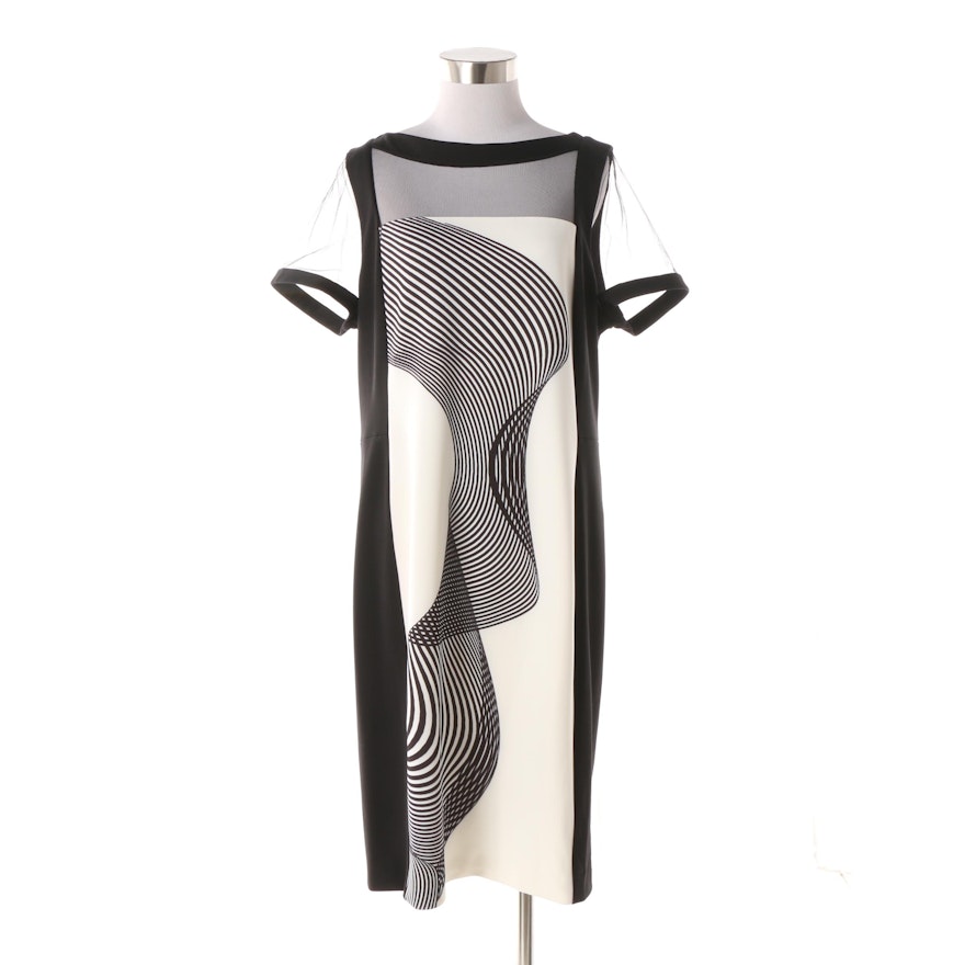 Anne Fontaine Lollipop Black and White Shift Dress with Illusion Neckline