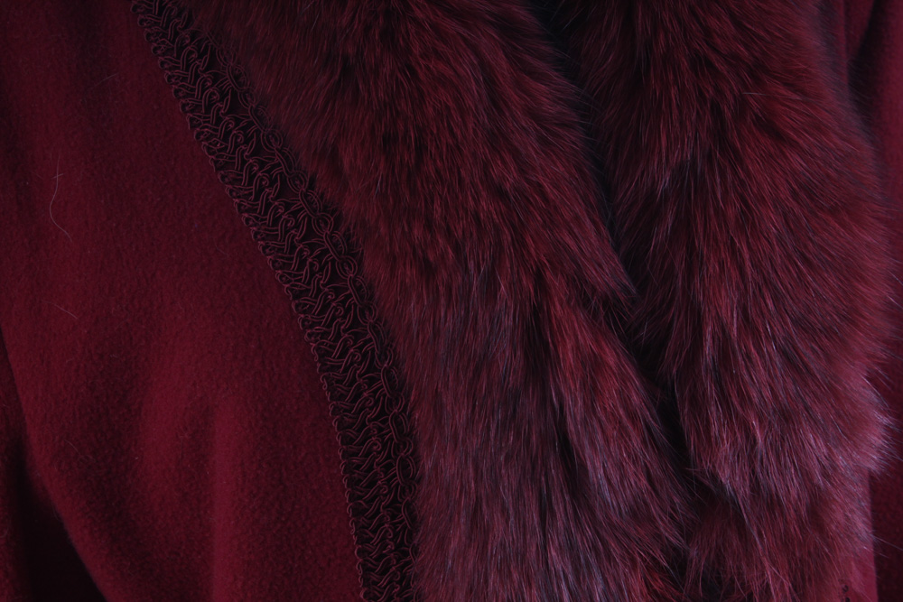 Marvin Richards for Parisian Red Lamb's Wool Coat with Fox Fur Trim