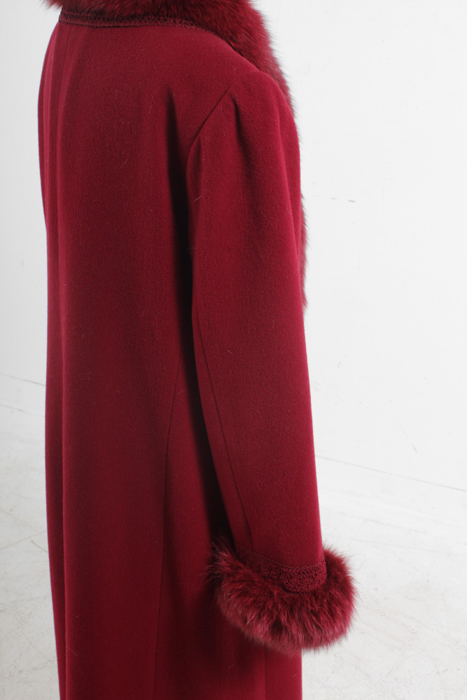 Marvin Richards for Parisian Red Lamb's Wool Coat with Fox Fur Trim
