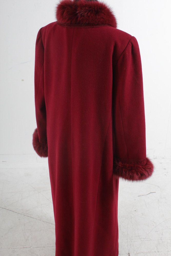 Marvin Richards for Parisian Red Lamb's Wool Coat with Fox Fur Trim