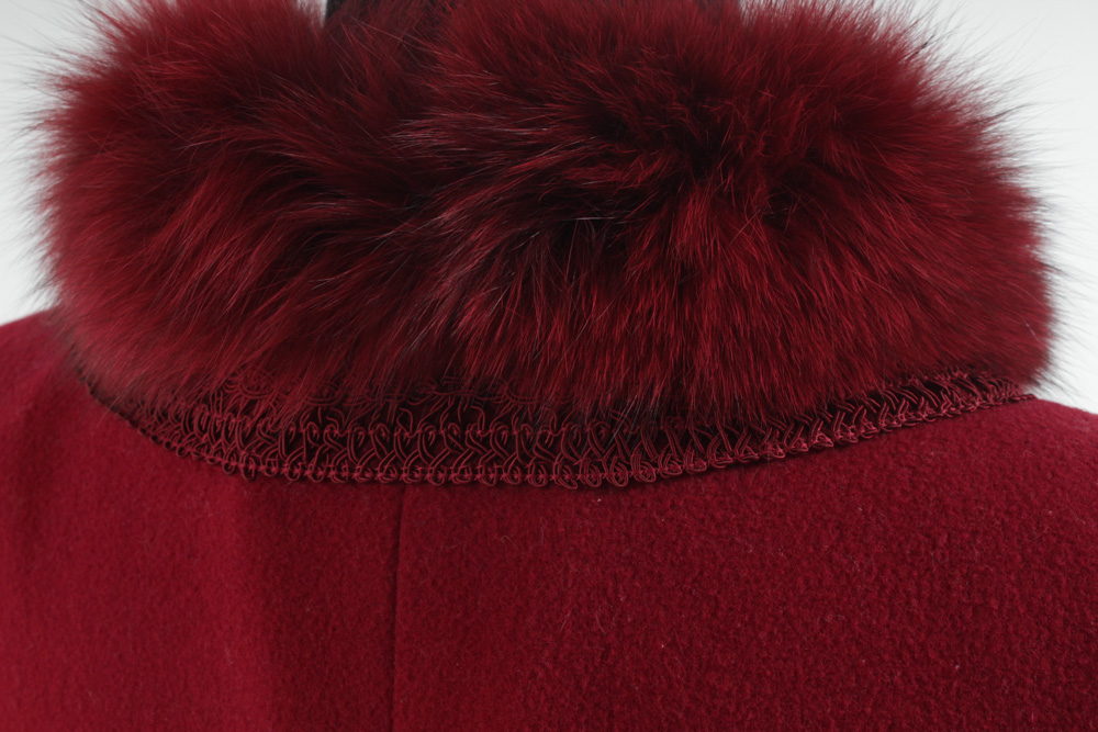 Marvin Richards for Parisian Red Lamb's Wool Coat with Fox Fur Trim