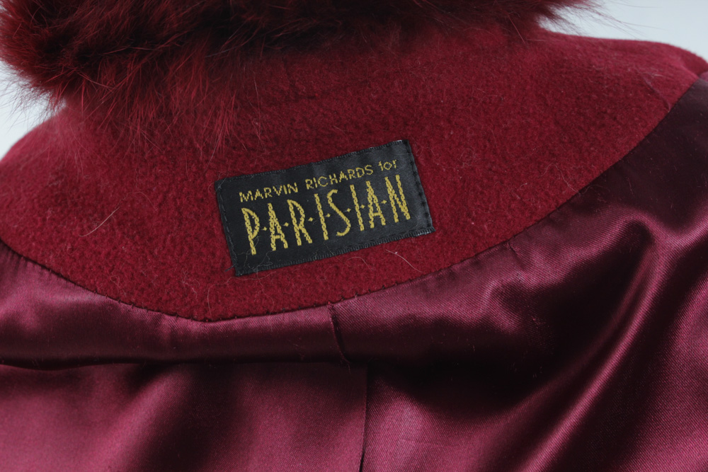 Marvin Richards for Parisian Red Lamb's Wool Coat with Fox Fur Trim