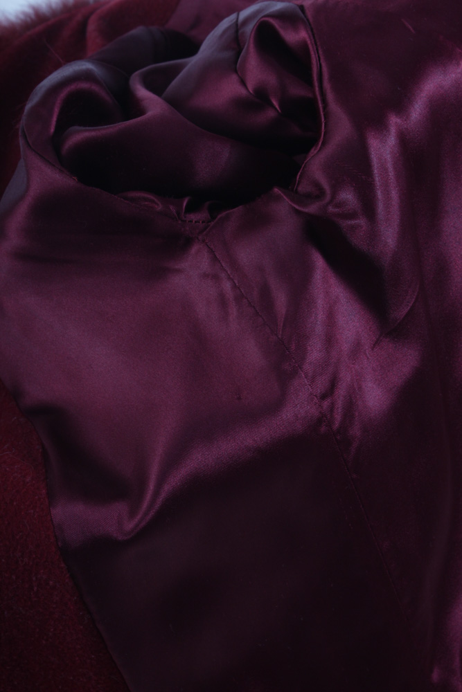 Marvin Richards for Parisian Red Lamb's Wool Coat with Fox Fur Trim