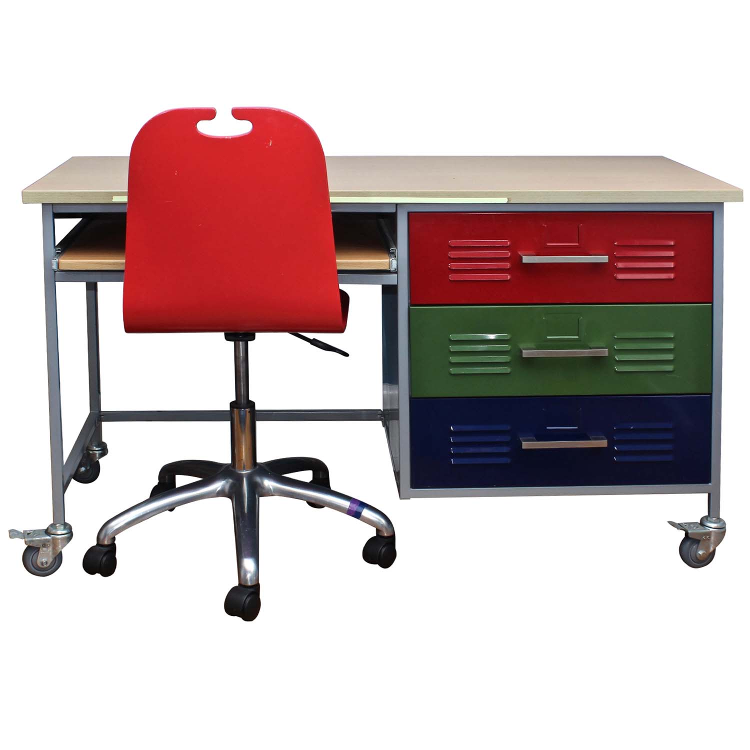 Child's Metal Desk and Chair on Casters by Ikea, Late 20th Century