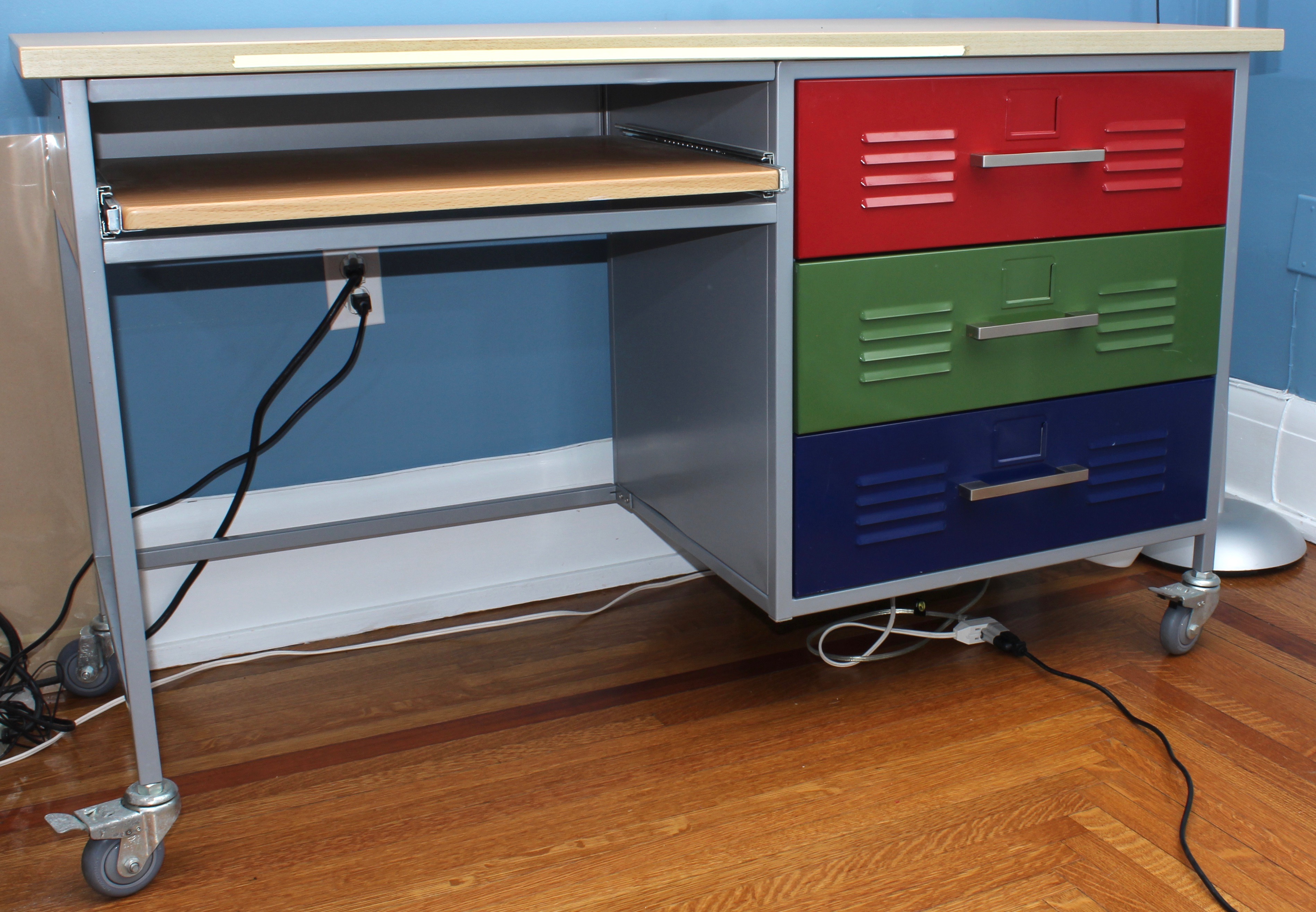 Child's Metal Desk and Chair on Casters by Ikea, Late 20th Century