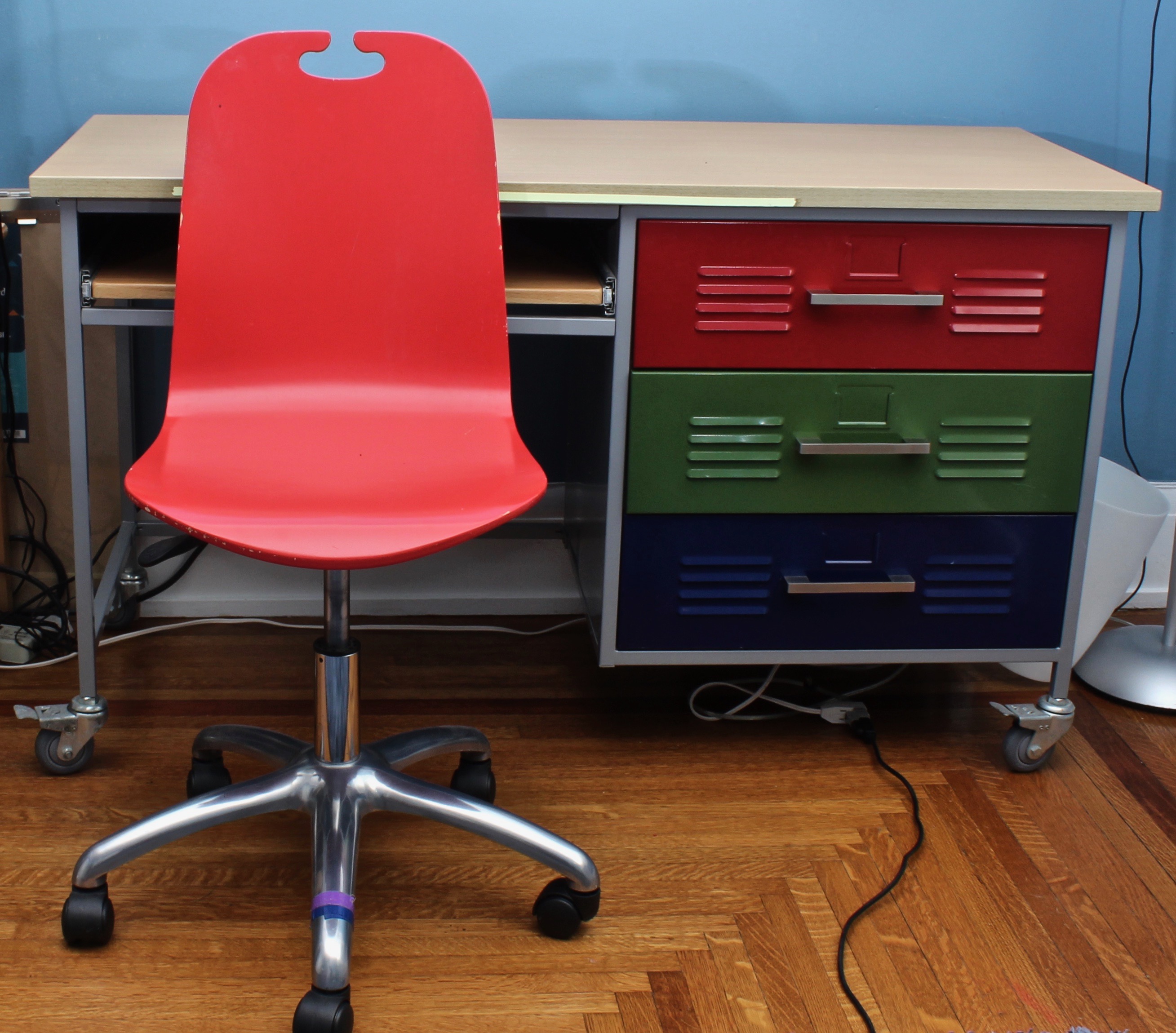 Child's Metal Desk and Chair on Casters by Ikea, Late 20th Century