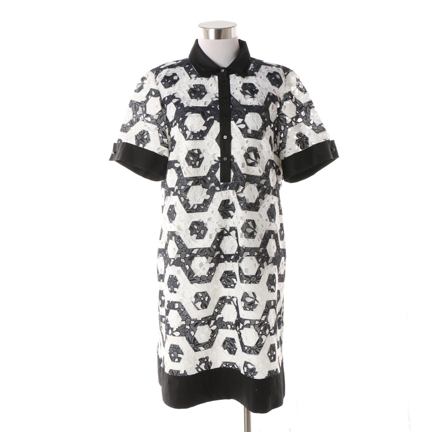 Anne Fontaine Nilia Embroidered Overlay Short Sleeve Shirt Dress