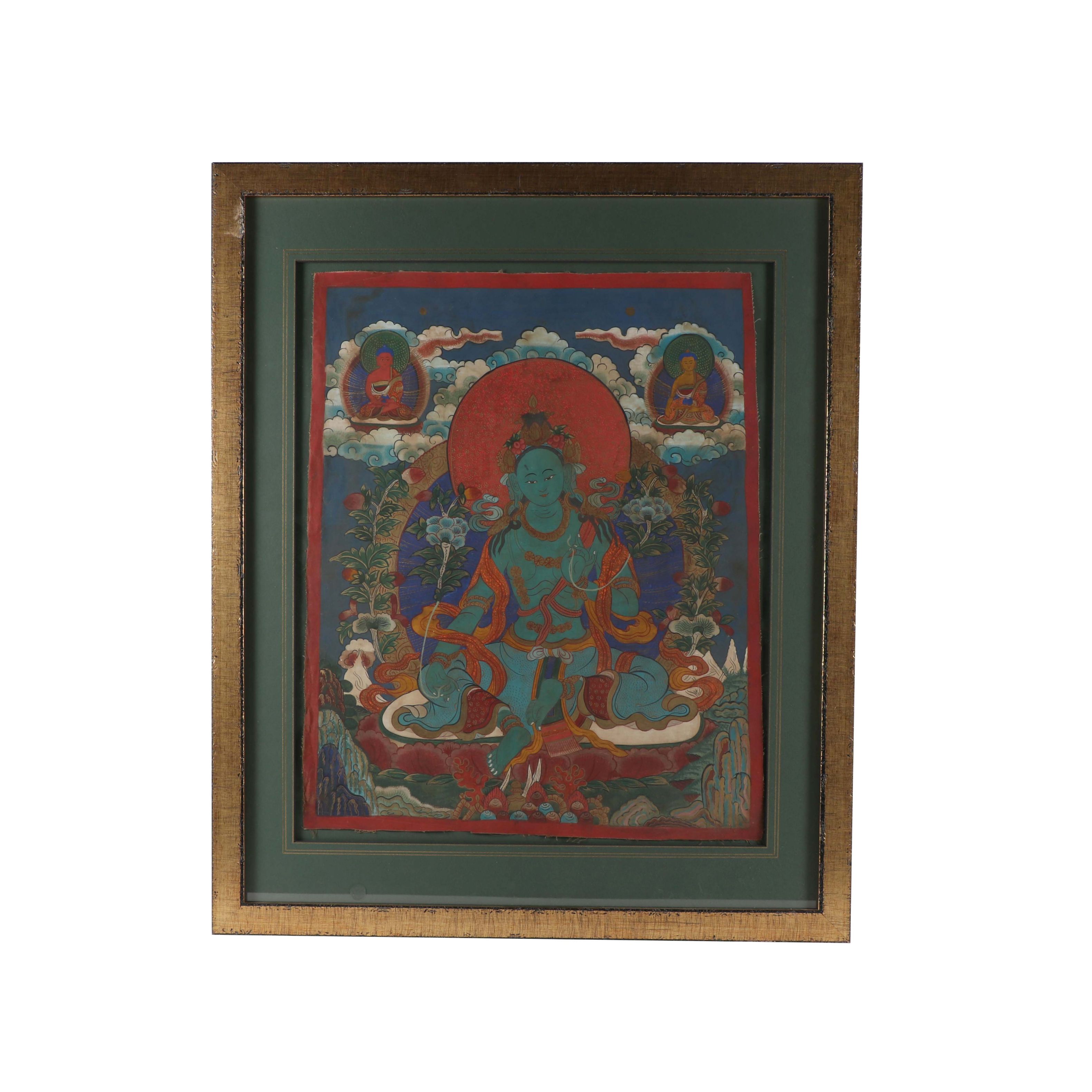 Tibetan Blue Tara Gouache Thangka