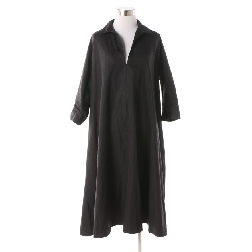 Women's Max Mara Black Cotton Poplin Trapeze Dress