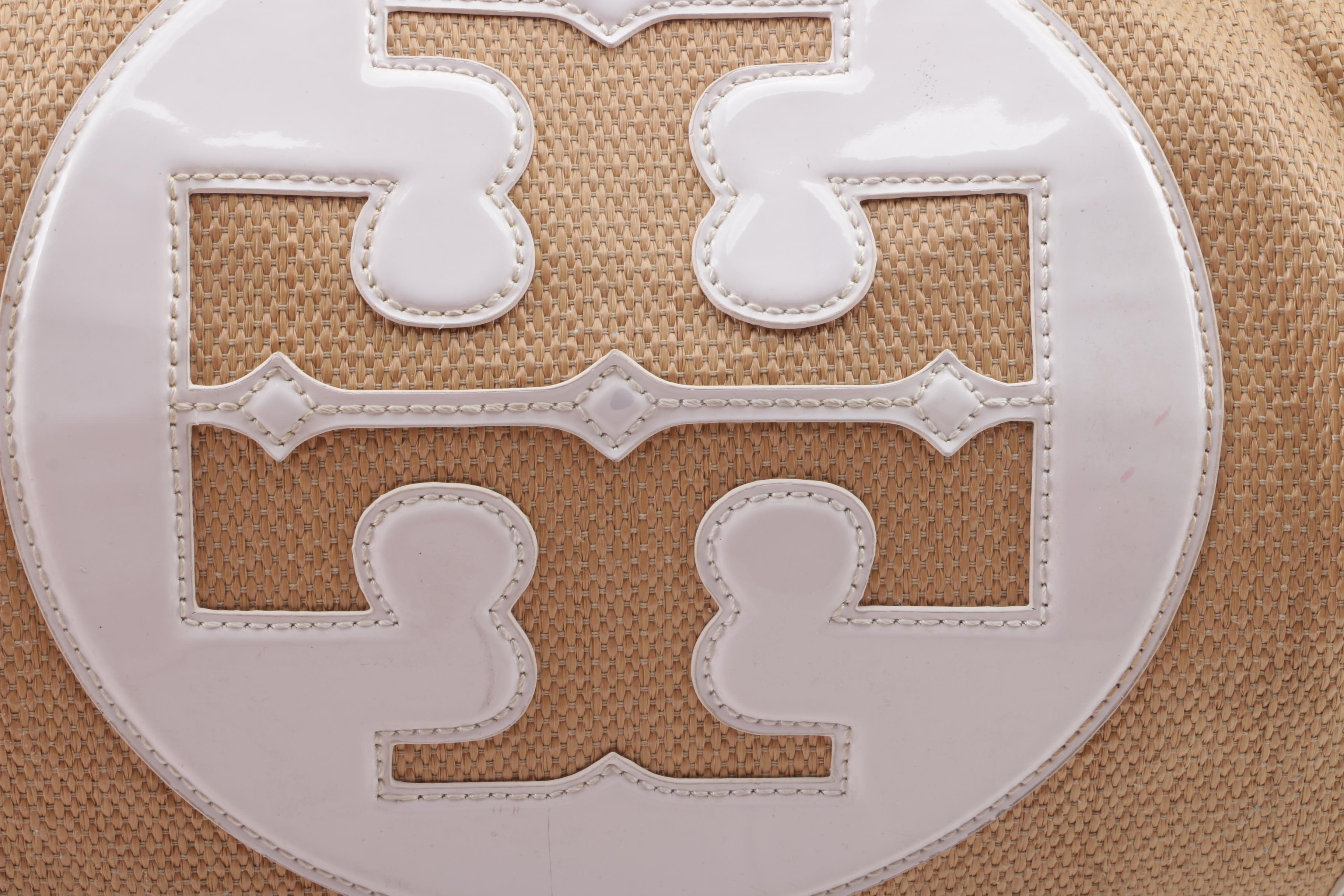 Tory Burch Ella Raffia, Canvas and Patent Leather Tote