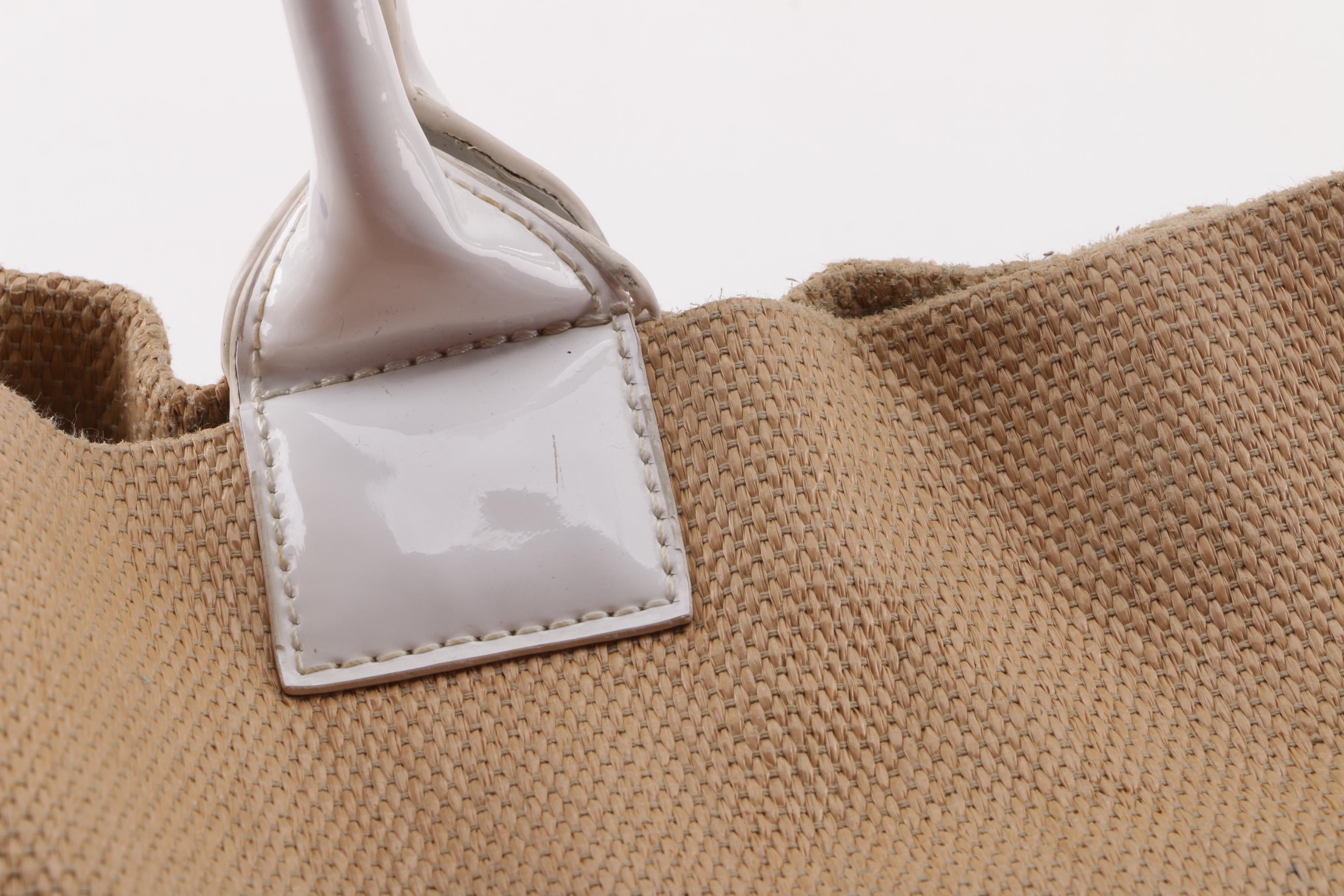 Tory Burch Ella Raffia, Canvas and Patent Leather Tote