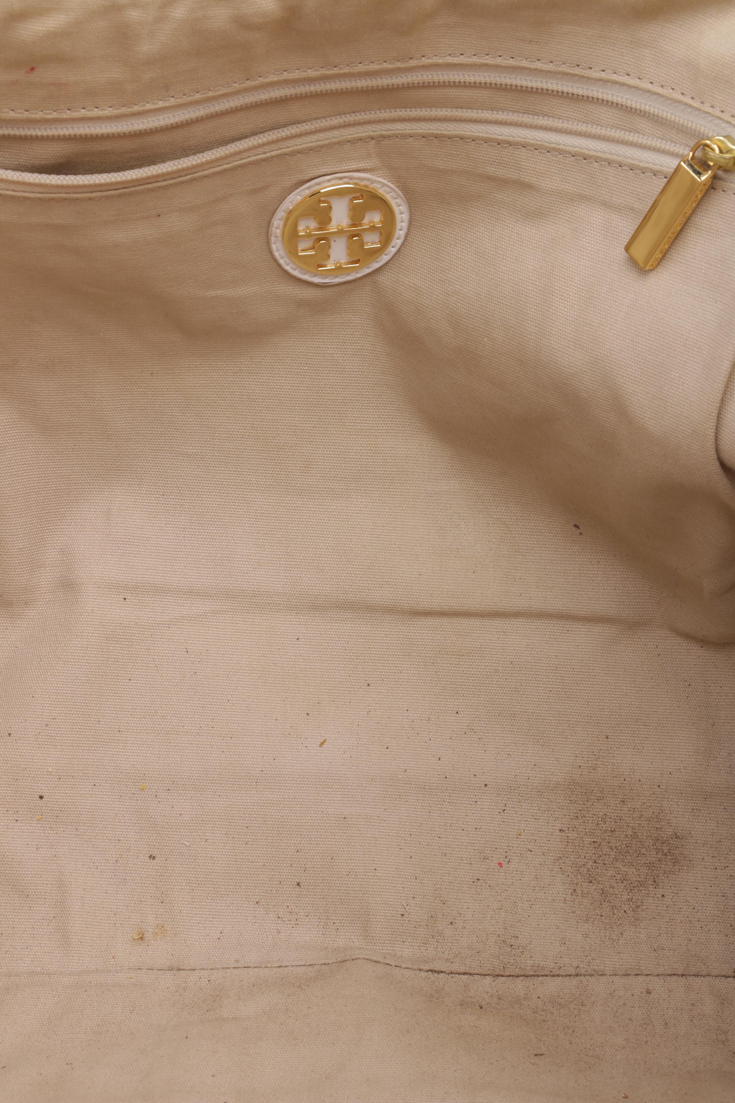 Tory Burch Ella Raffia, Canvas and Patent Leather Tote