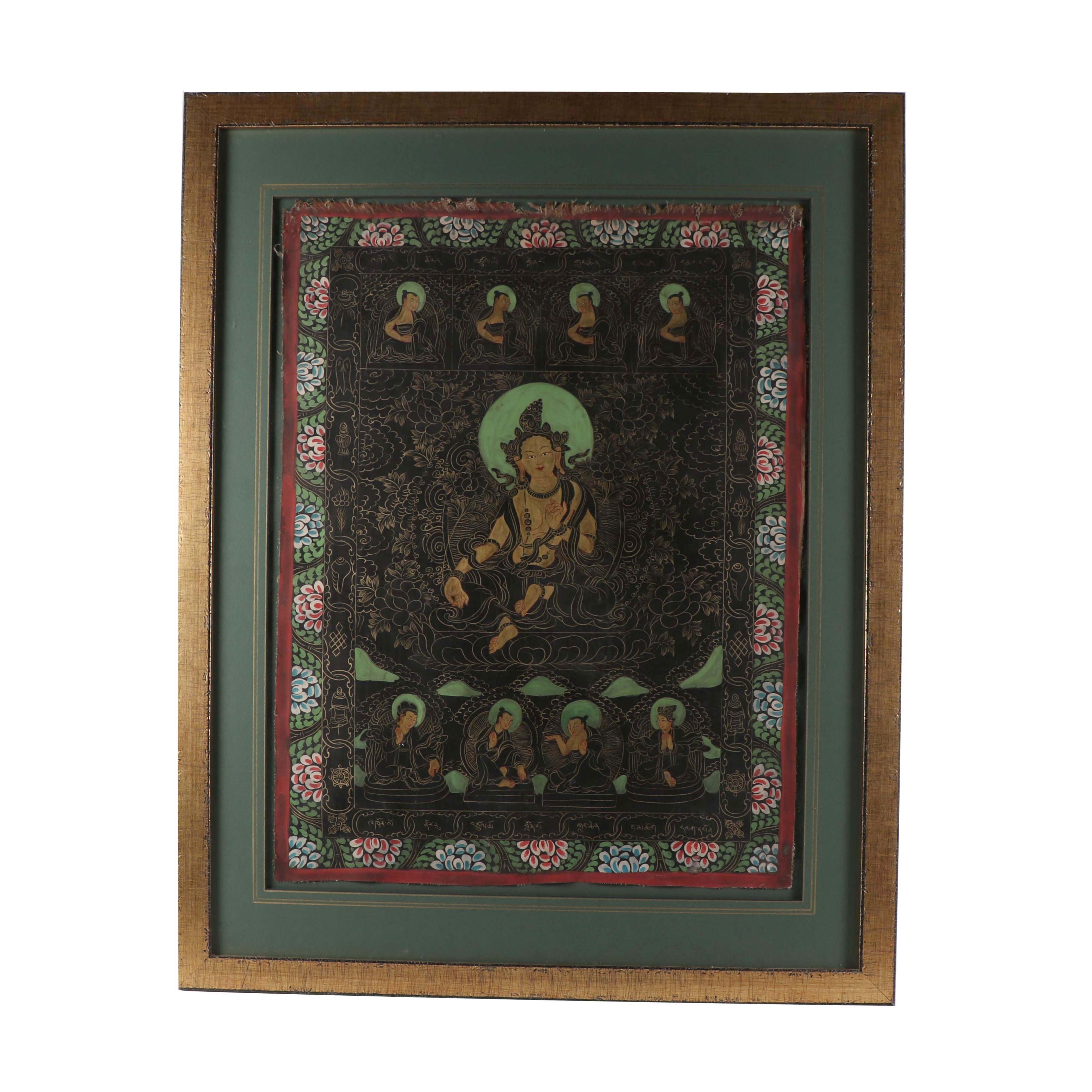Tibetan White Tara Gouache Thangka
