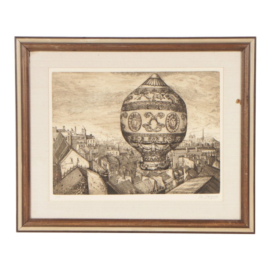 Michael Jacques Etching "Over the Rooftops of Paris"