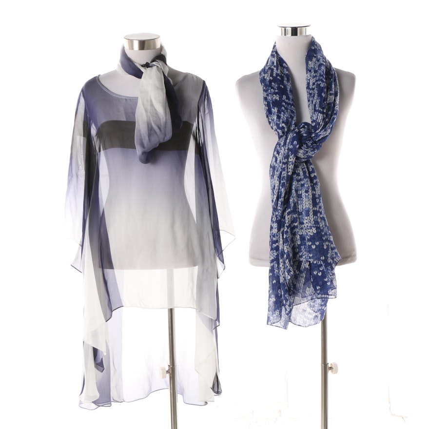 Anne Fontaine Prima Sheer Tunic and Printed Scarves