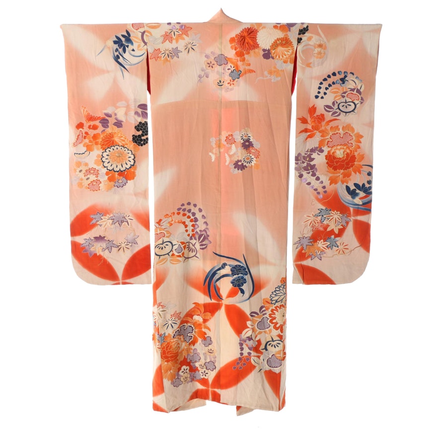 Mid-Century Vintage Handwoven Silk Furisode Kimono