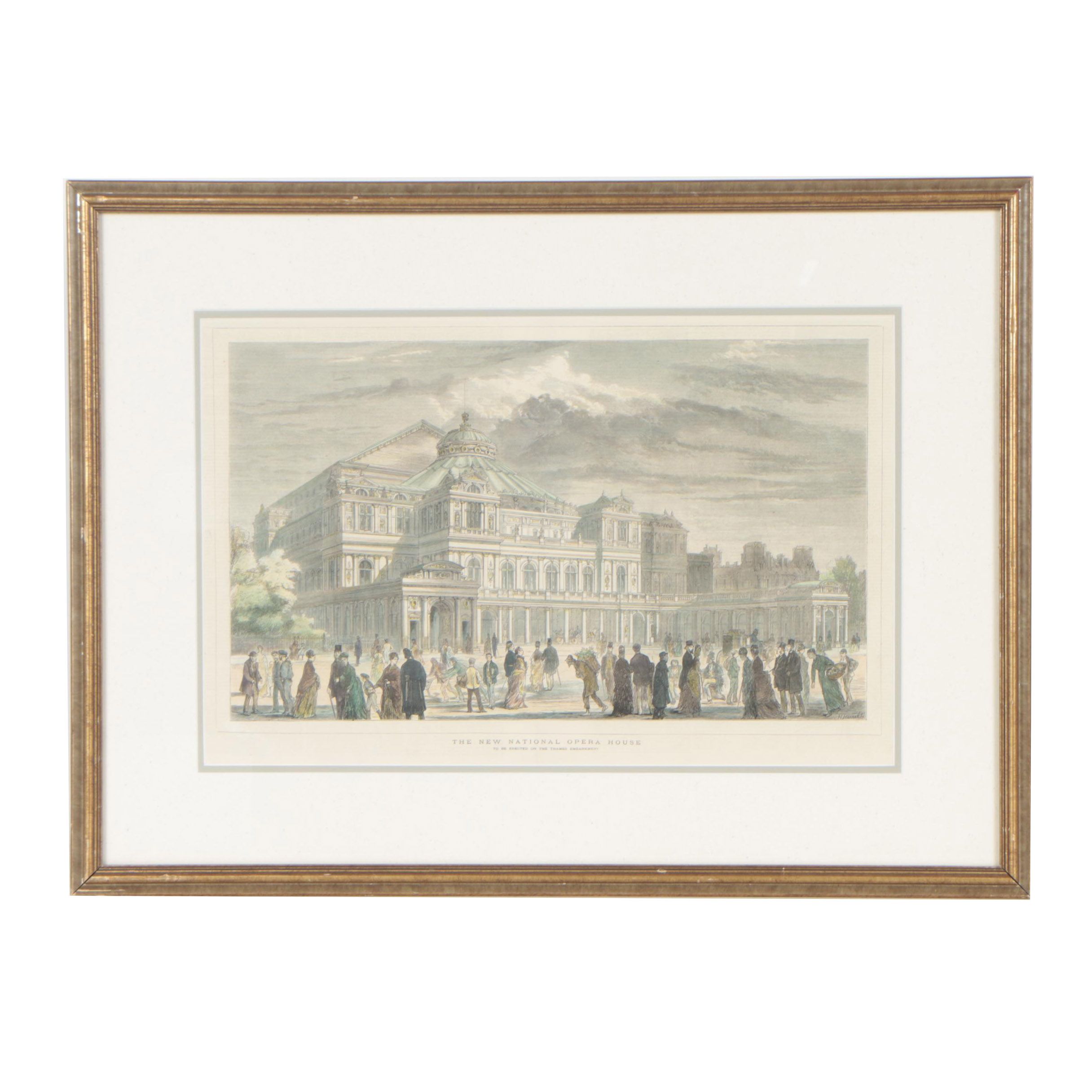 Hand-Colored Wood Engraving after Horace Harral "The New National Opera House"